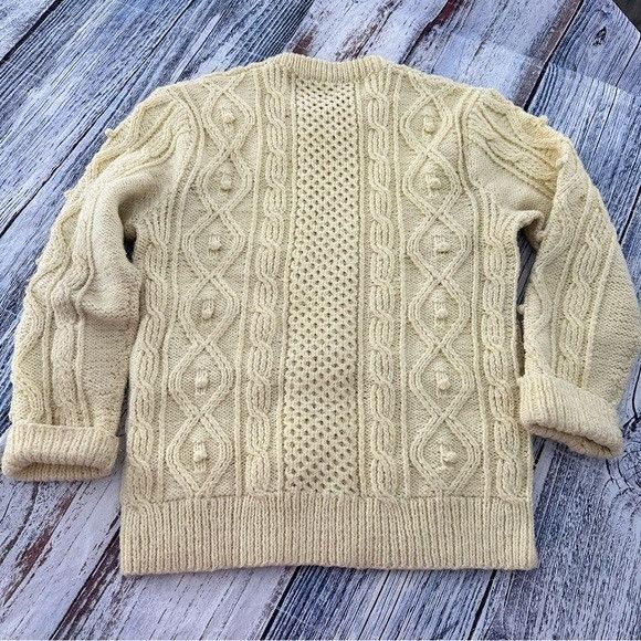 Handmade Hand Knit Cream Fisherman Cable Knit Wool Sweater Size US S / EU 44-46 / 1 - 6 Thumbnail