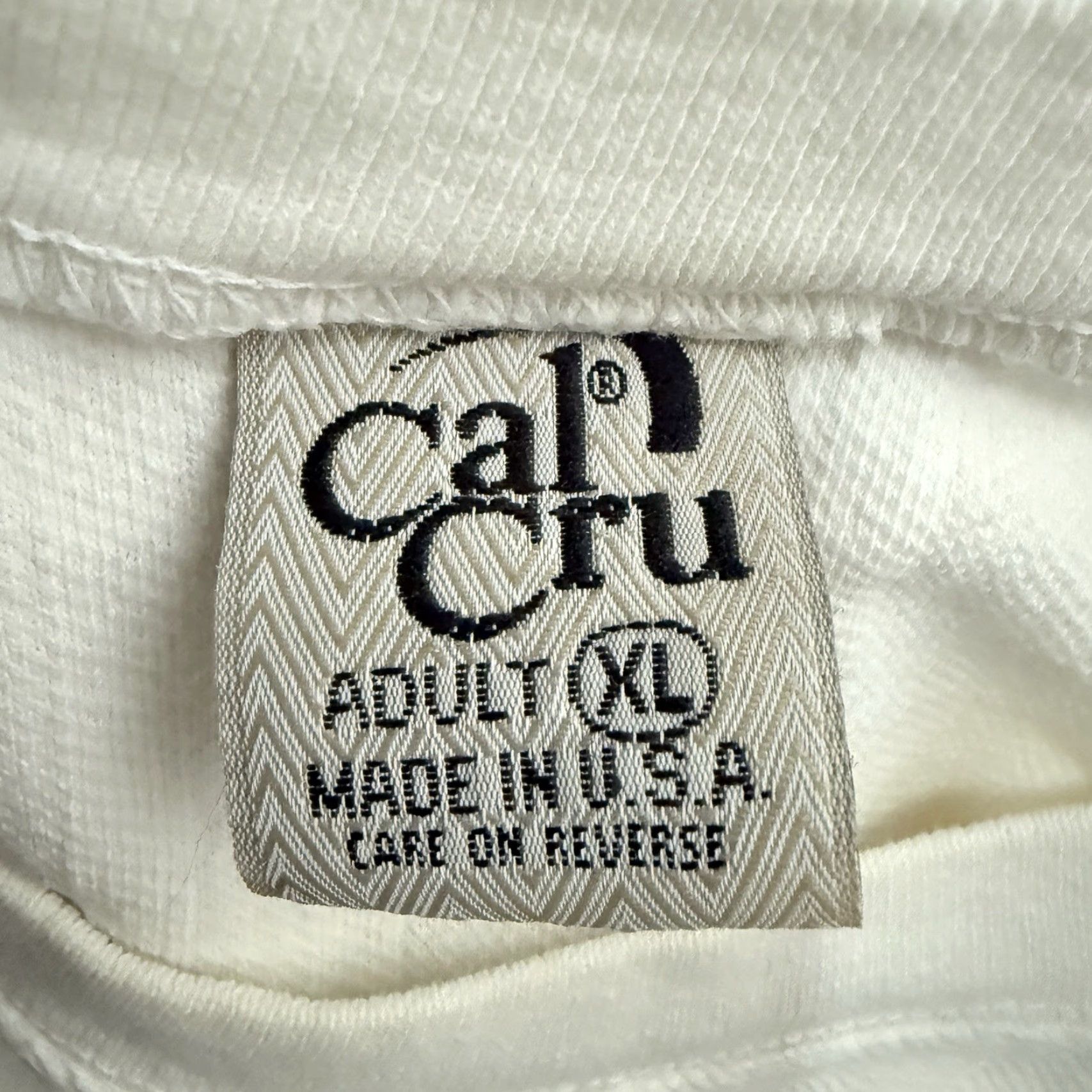 Vintage VINTAGE CalCru T-Shirt Mens XL White Herringbone USA Kalapaki Beach 90s Stitch Pattern Size ONE SIZE - 4 Thumbnail