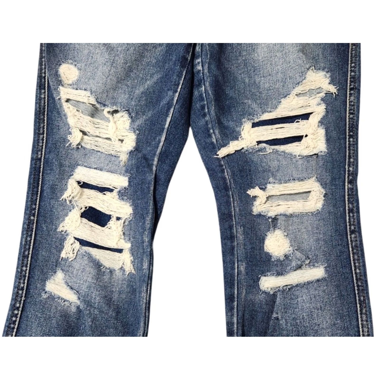 Vintage Flying Monkey Skinny Jeans Womens Size 30 Mid Rise Button Fly Distressed Ripped Blue Denim 5-Pocket 93% Cotton Blend Size 30" / US 8 / IT 44 - 4 Thumbnail