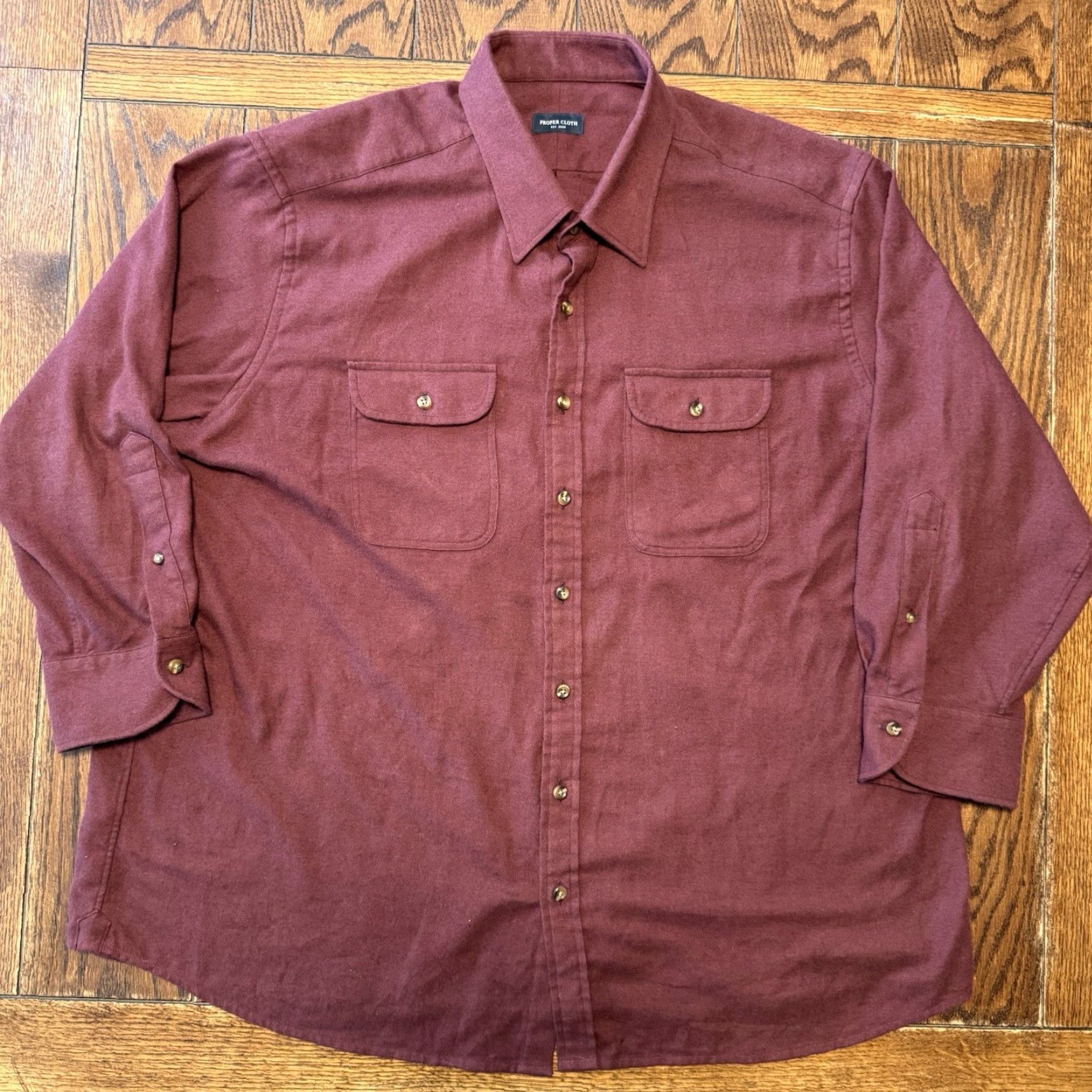 Proper Cloth Proper Cloth Men’s Shirt 18.2/32 Canclini Burgundy Oxford Beacon Flannel Size US XXL / EU 58 / 5 - 2 Thumbnail