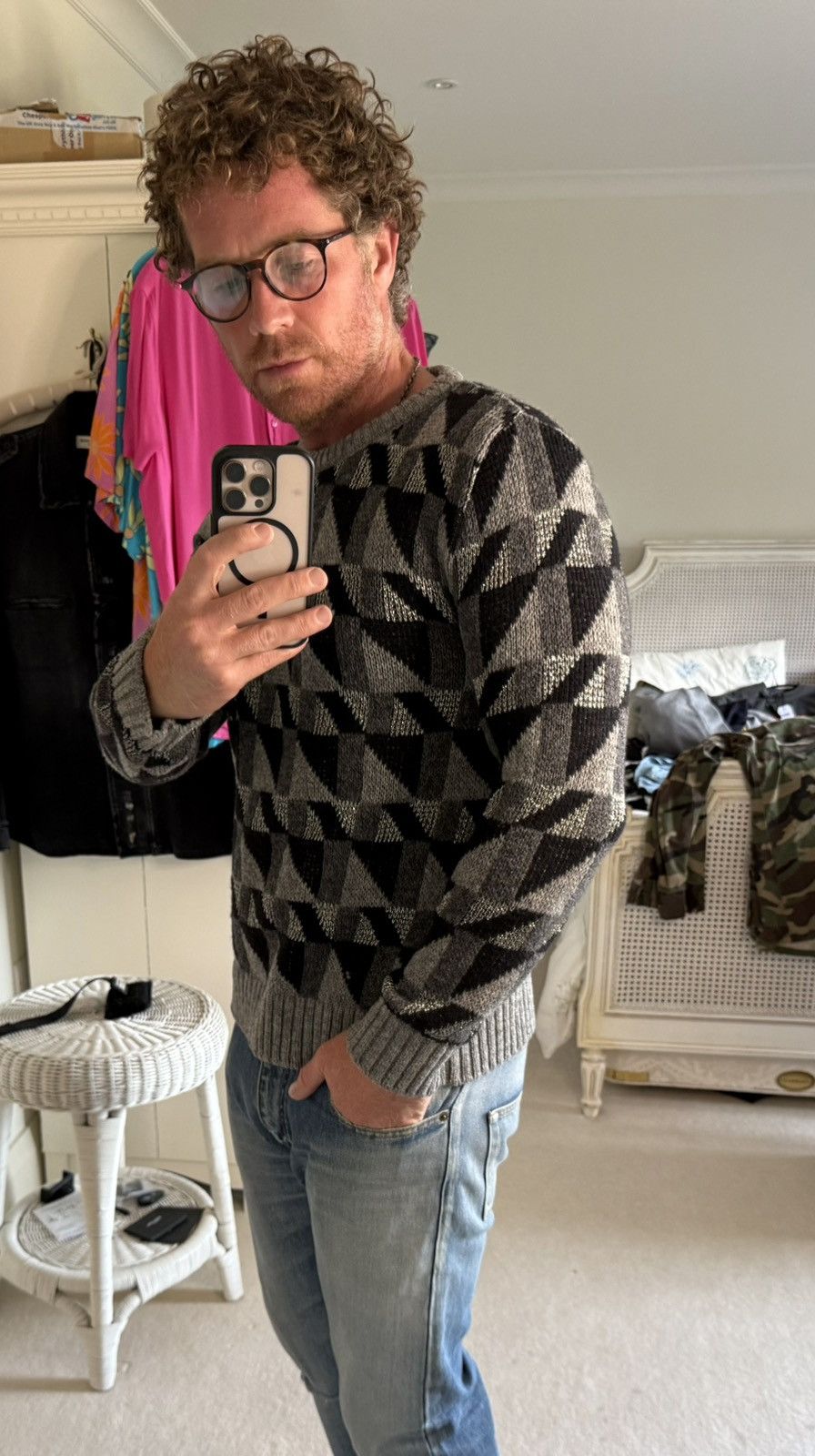 Saint Laurent Paris FW15 Grail Saint Laurent geometric metallic sweater Hedi XL Size US XL / EU 56 / 4 - 8 Thumbnail