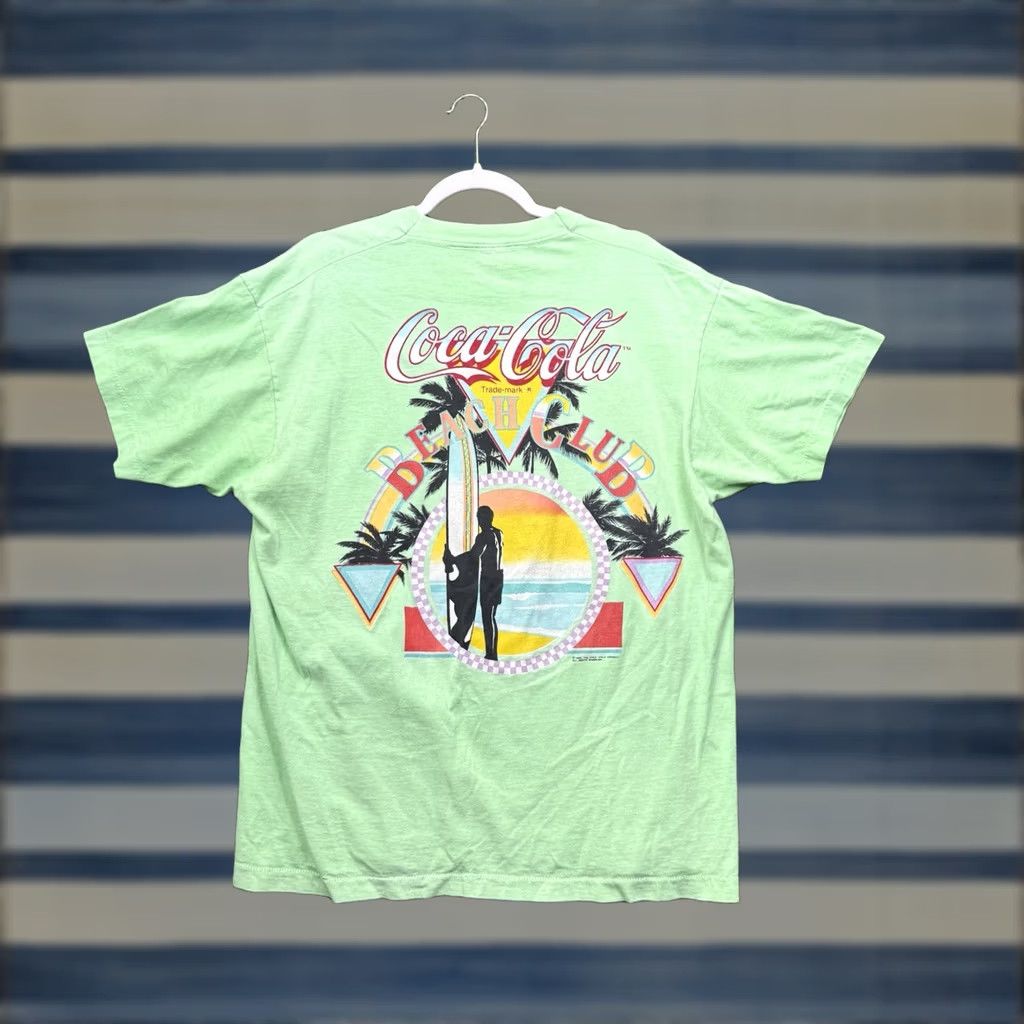 Vintage VINTAGE Coca Cola Shirt Mens M 1980s Green Graphic Tee Surf Beach 80s Advertising Mens Size US M / EU 48-50 / 2 - 1 Thumbnail