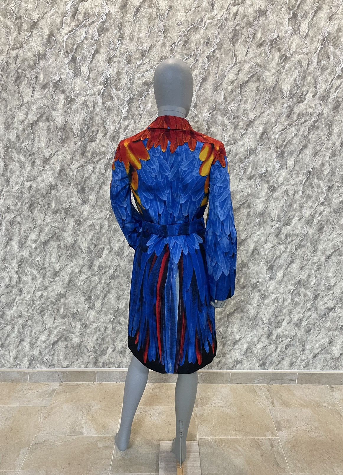 Prada PRADA 100% Silk Multicolor Feather Pattern Coat With Belt Size M / US 6-8 / IT 42-44 - 4 Thumbnail
