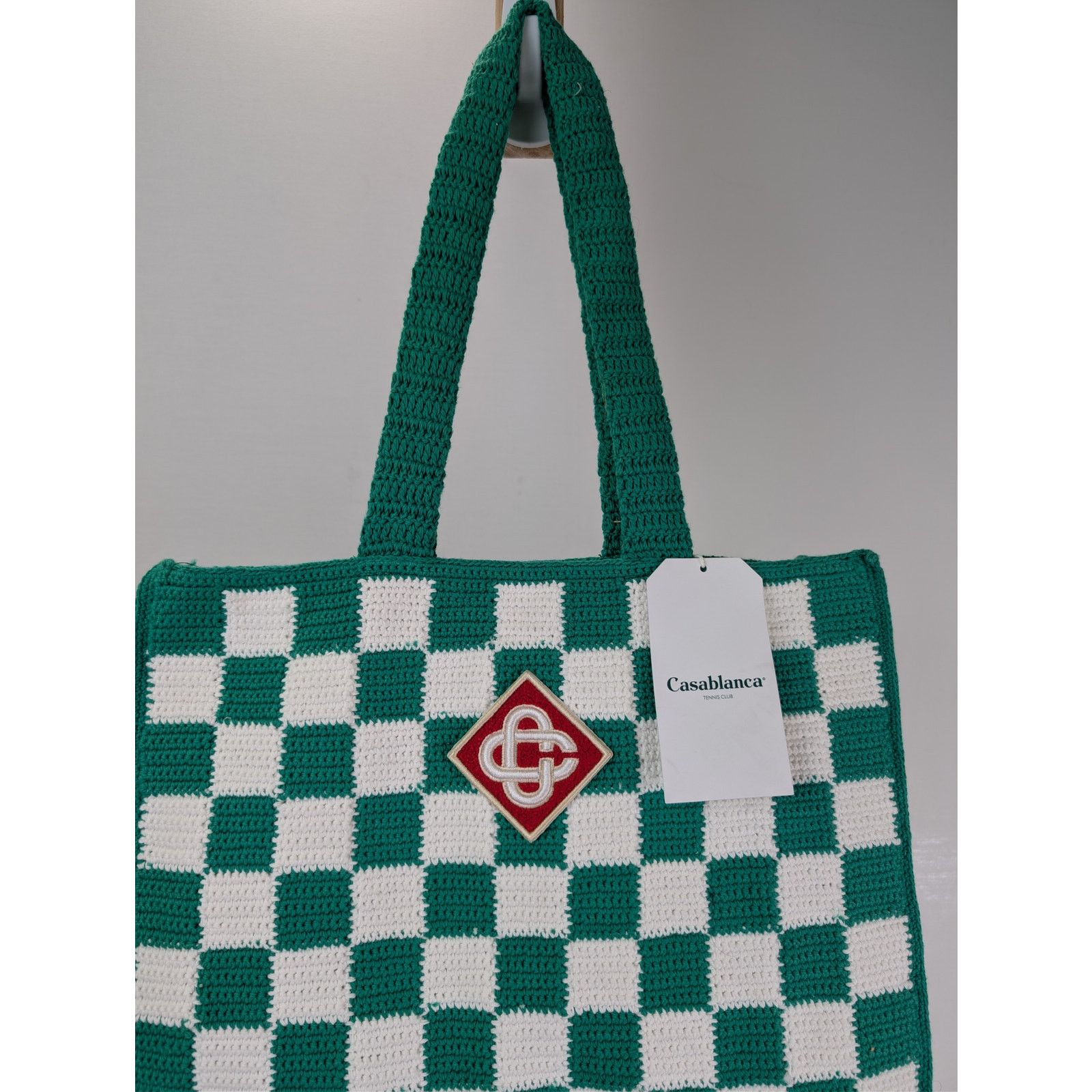 Casablanca o1rshd1 Size: OS / crochet cotton tote bag in green & white Size ONE SIZE - 5 Thumbnail