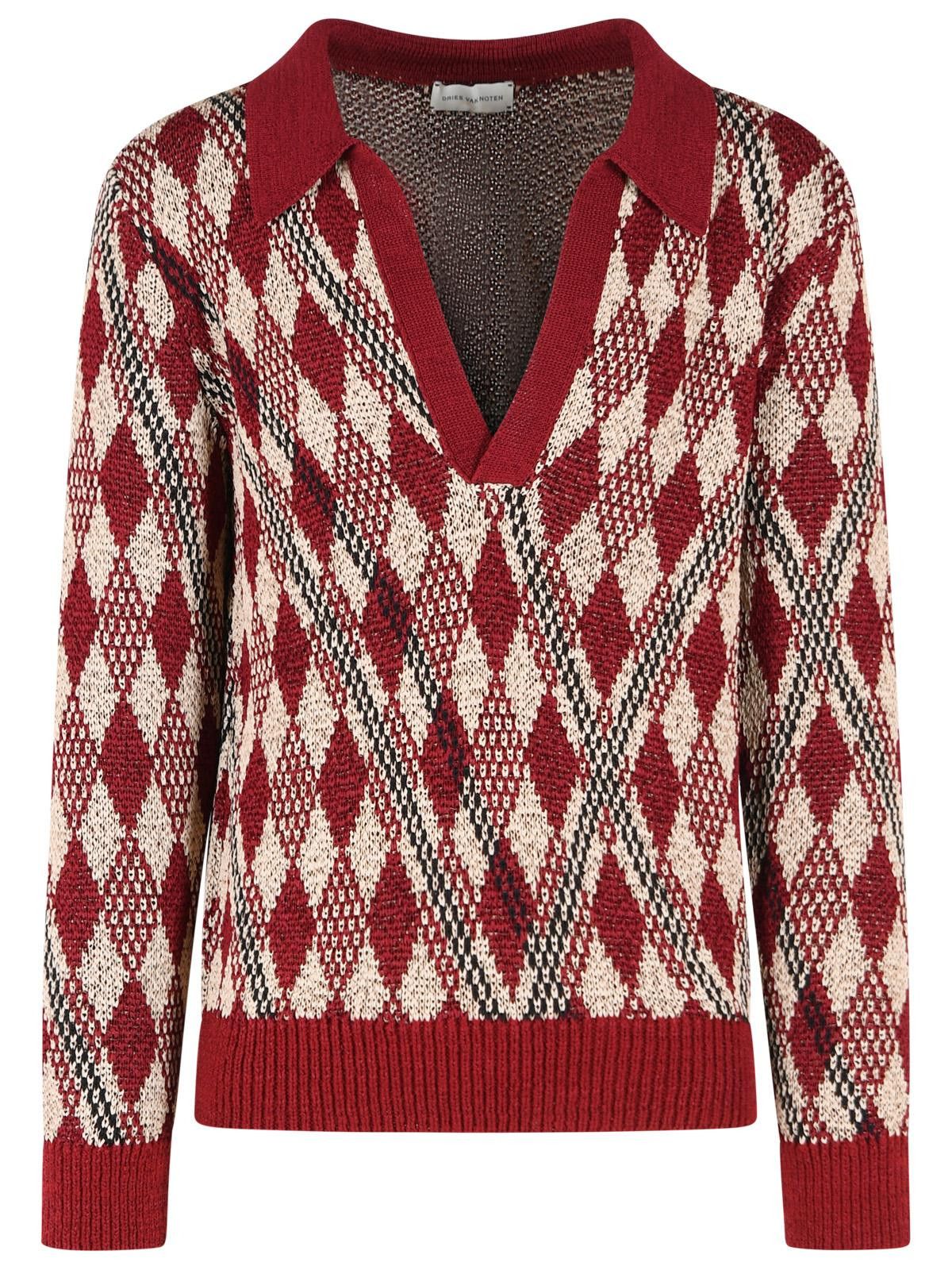 Dries Van Noten DRIES VAN NOTEN 'Macrame' Burgundy Viscose Blend Sweater Size US L / EU 52-54 / 3 - 1 Thumbnail