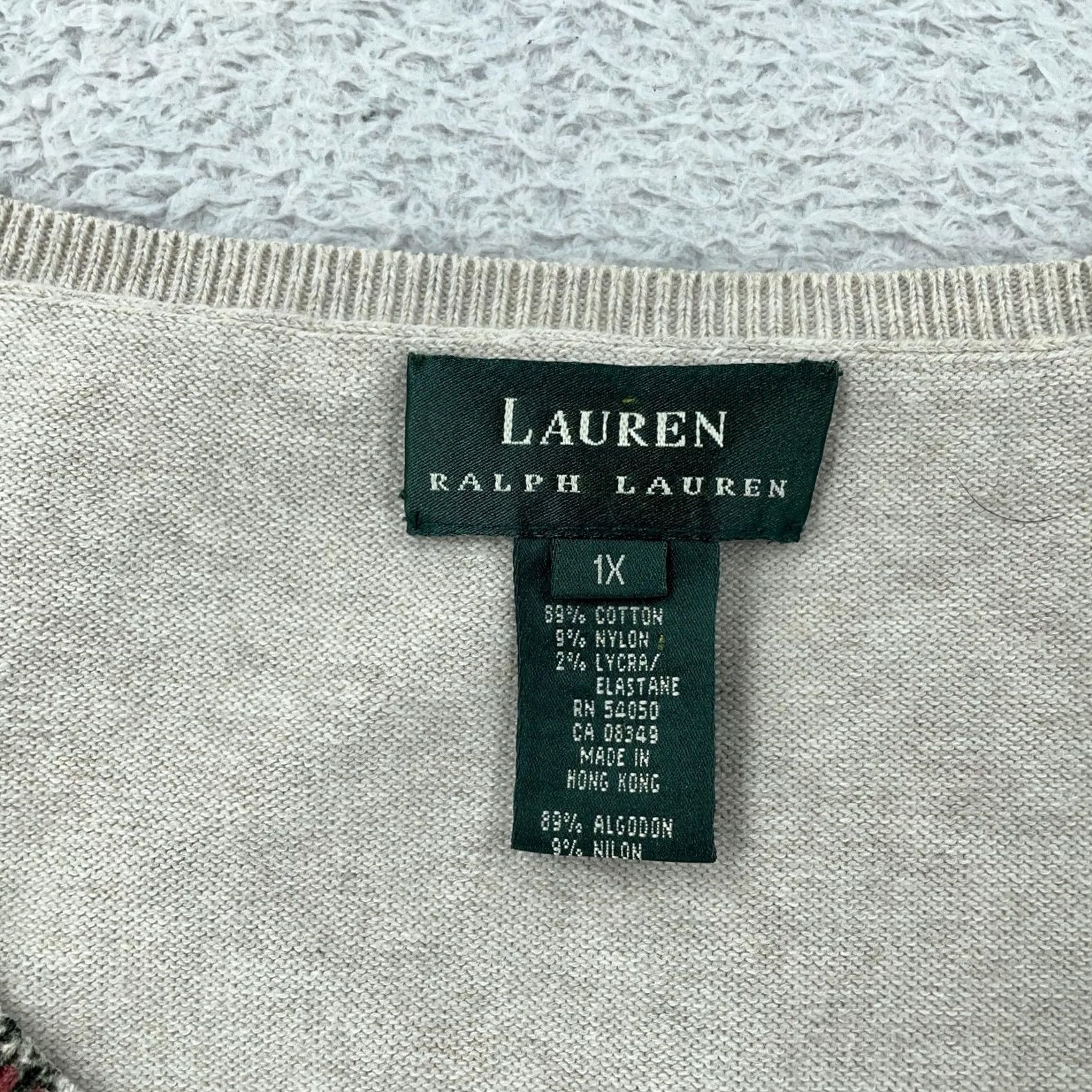 Ralph Lauren Lauren Ralph Lauren Sweater Tank Top Womens 1X Beige Floral Knit Scoop Neck Sleeveless Cotton Nylon Spandex Knit Vintage VINTAGE Shirts Womens Women Size XL / US 12-14 / IT 48-50 - 6 Thumbnail