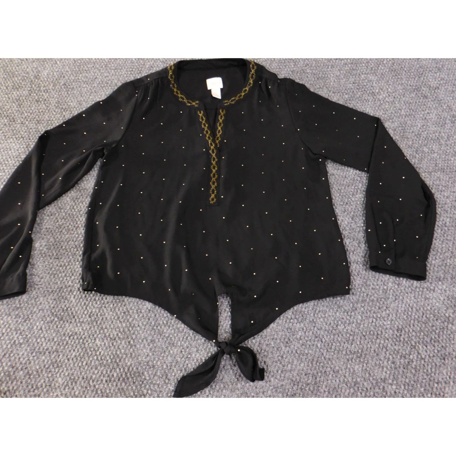 Vintage Chicos Blouse Women 0 Black Studded Embroidery Tie Front Knit Polyester Long Sleeve Casual Everyday Size XS / US 0-2 / IT 36-38 - 4 Thumbnail