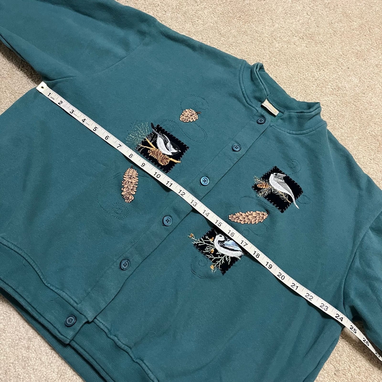Other Vintage Artisans Bird Embroidered Cardigan Crewneck Turquois Size L / US 10 / IT 46 - 6 Thumbnail