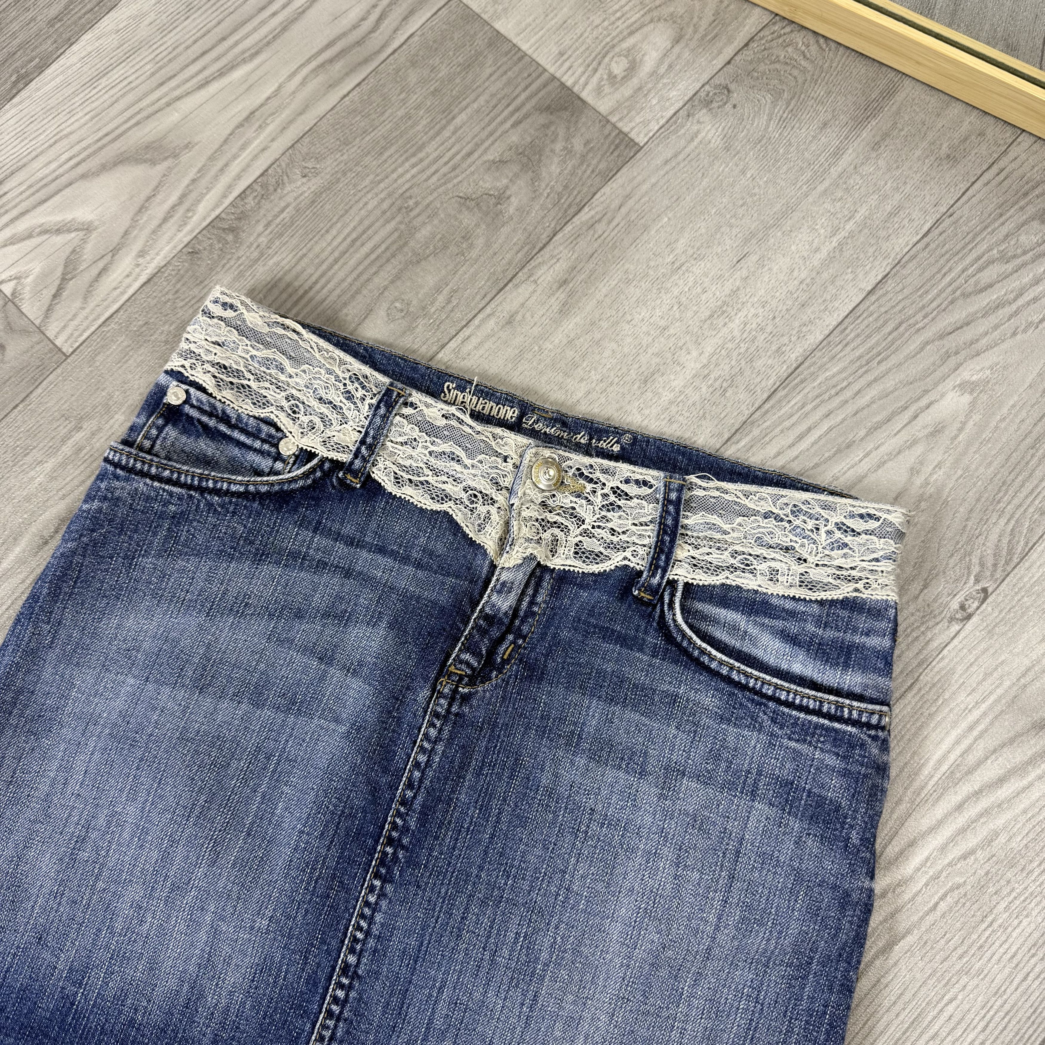 Vintage Vintage Y2K Avantgarde Blue Denim Lace Mini Skirt Low Rise Size 26" / US 2 / IT 38 - 7 Thumbnail