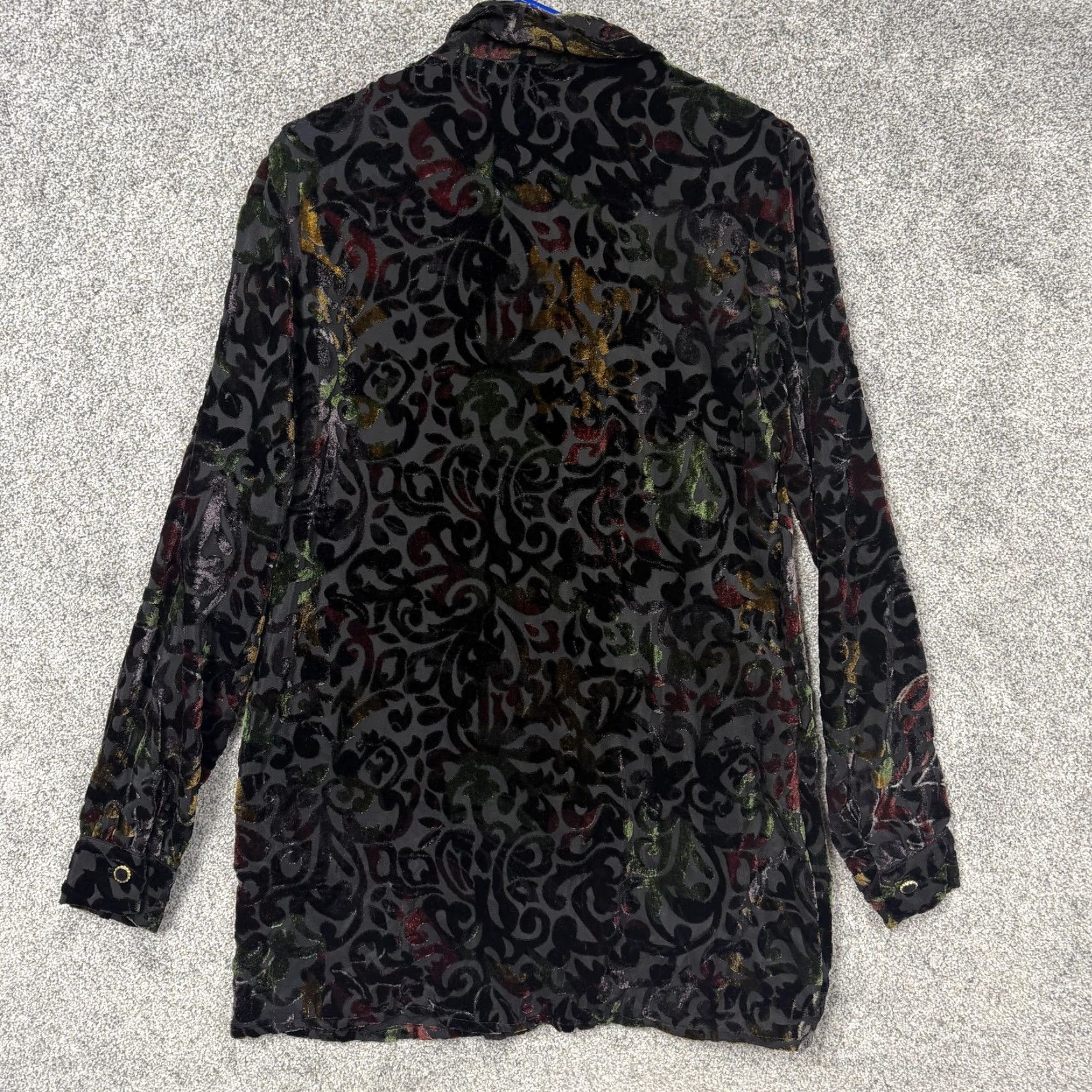 Velvet VINTAGE Jessica Holbrook Tunic Blouse Black Velvet Burnout Paisley 6 Women Long Sleeve Button Front Collared 90s Whimsigoth Glam Boho Size M / US 6-8 / IT 42-44 - 6 Thumbnail