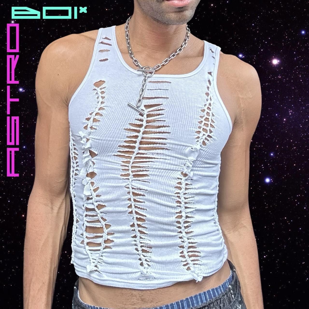 Hanes ASTROBOI* 'Parting ways' white braided twist tank - Medium Size US M / EU 48-50 / 2 - 1 Thumbnail