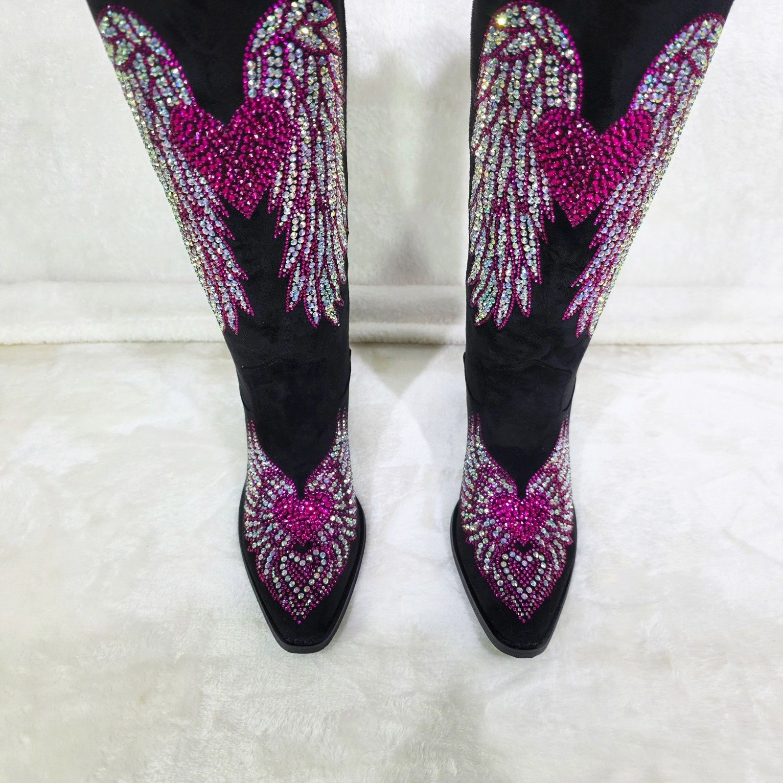 Other Angel Wings Black Hot Pink Rhinestone Country Western Cowgi Size US 11 / IT 41 - 1 Thumbnail