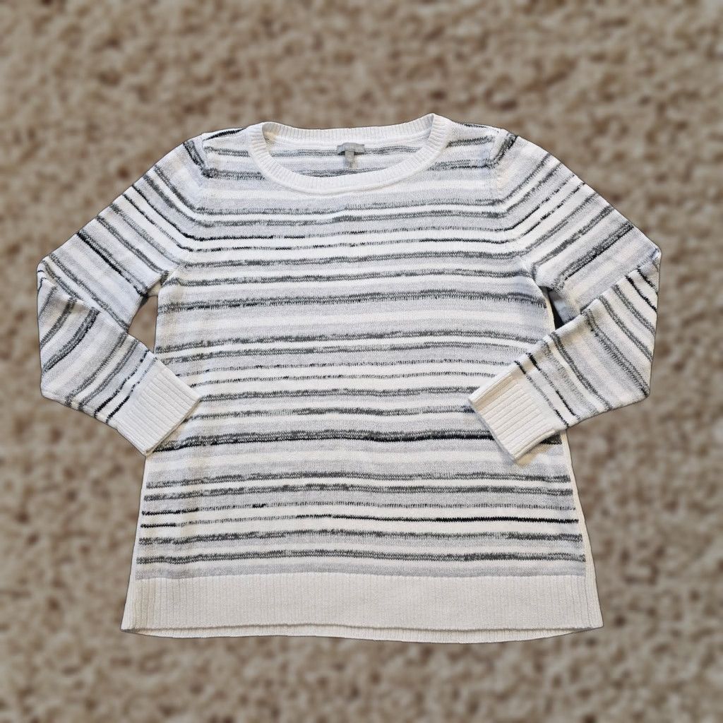 Talbots Talbots Sweater Womens XL White Gray Striped Knit Basic Casual Career Shirt Pullover Long Sleeve Round Neck Knit Regular Classic Nike Size XL / US 12-14 / IT 48-50 - 1 Thumbnail