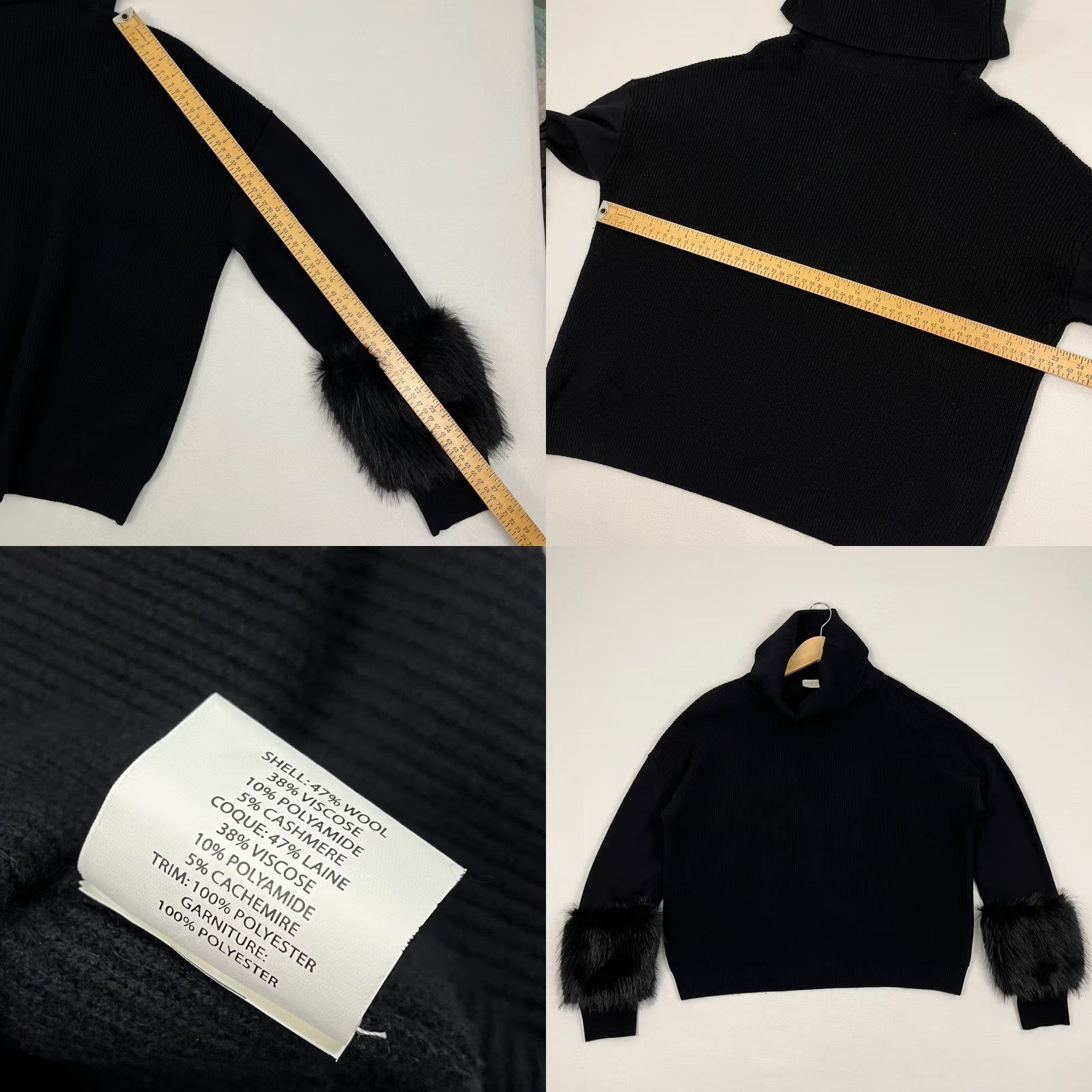 Ramy Brook Ramy Brook Sweater Womens L Black Faux Fur Trim Ribbed Wool Knit Pullover Long Sleeve Turtleneck Casual Womens Size L / US 10 / IT 46 - 8 Thumbnail