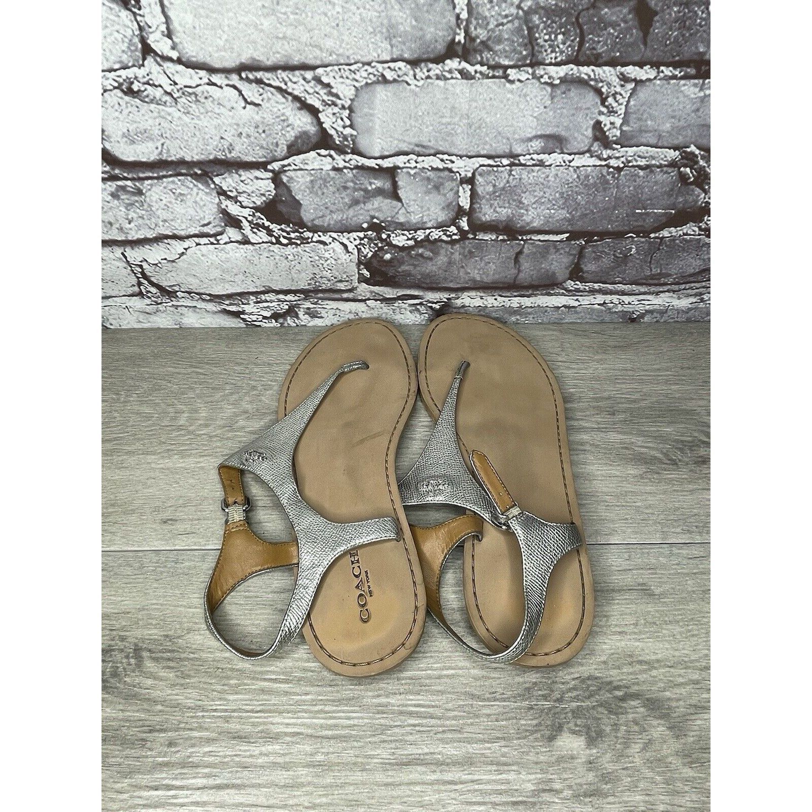 Coach Coach Cheyanne Silver Leather Thong Strap Flats Sandals Wome Size US 9.5 / IT 39.5 - 10 Thumbnail