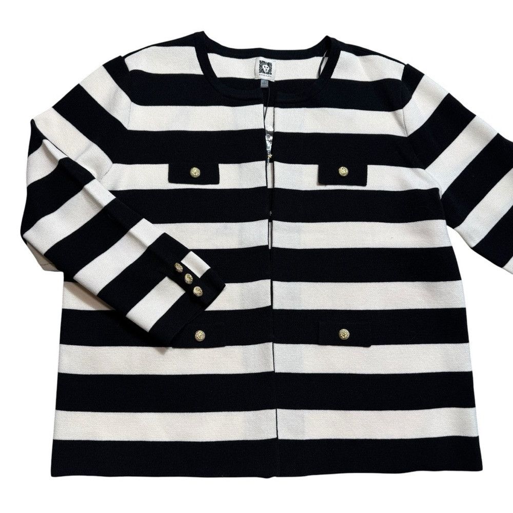 Anne Klein New Anne Klein Black White Striped Cardigan Size L Size L / US 10 / IT 46 - 5 Thumbnail