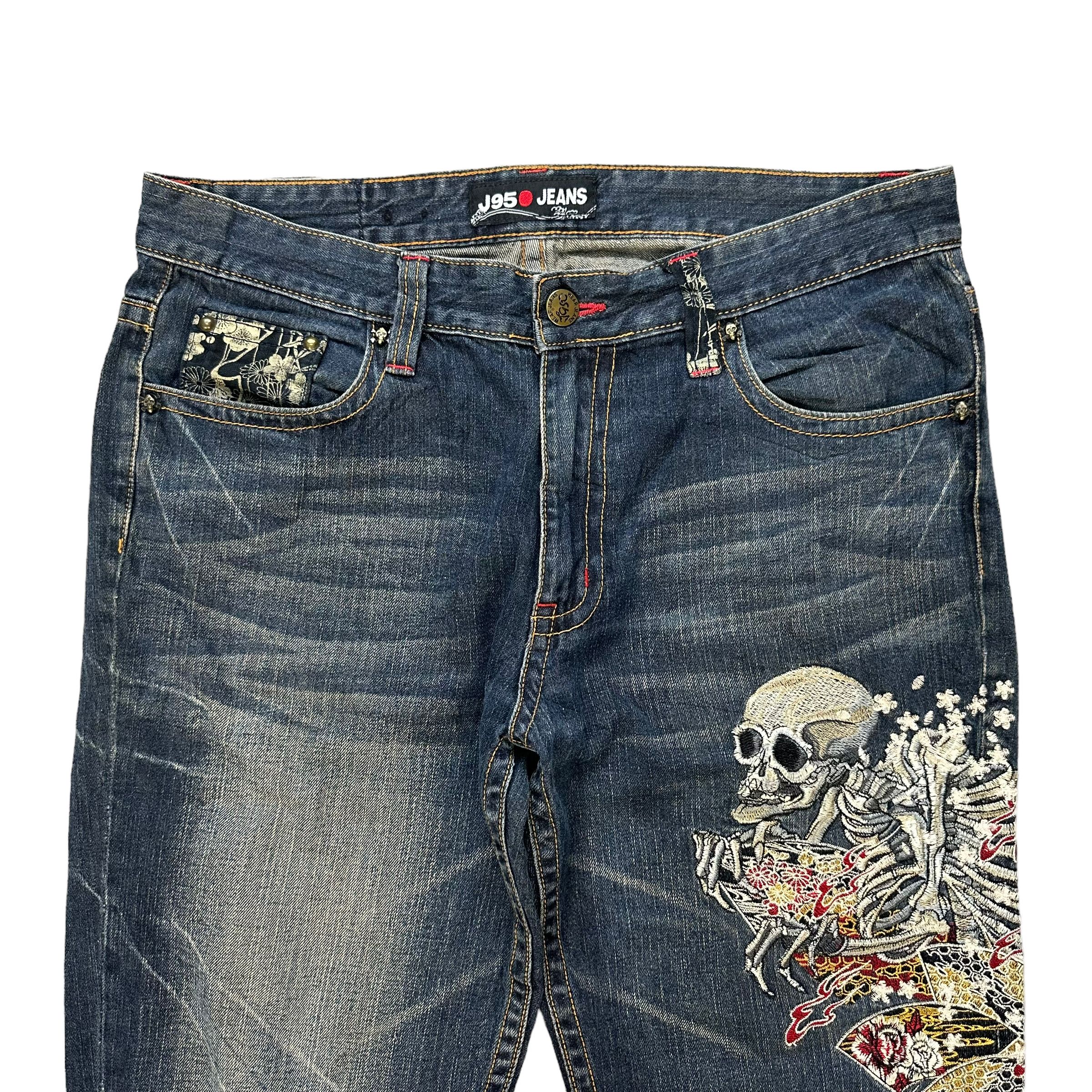 Japanese Brand J950 JEANS SUKAJAN EMBROIDERED SKELETON DENIM PANT #7801-177 Size US 35 - 5 Thumbnail