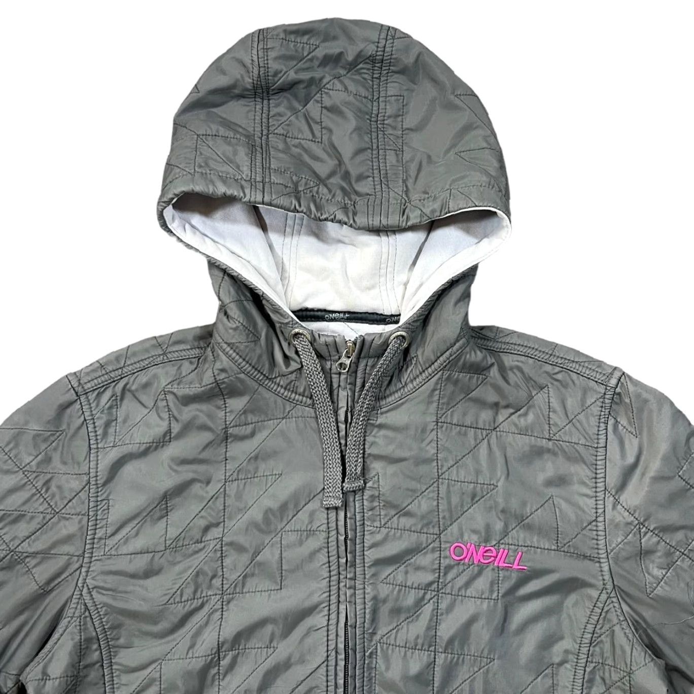 O'Neill VINTAGE O'NEILL Jacket Windbreaker Hoodie Womens XL Grey Ski Embroidered Logo Padded Lightly Mapped Measurements 90% cot/10% nylon Size XL / US 12-14 / IT 48-50 - 3 Thumbnail