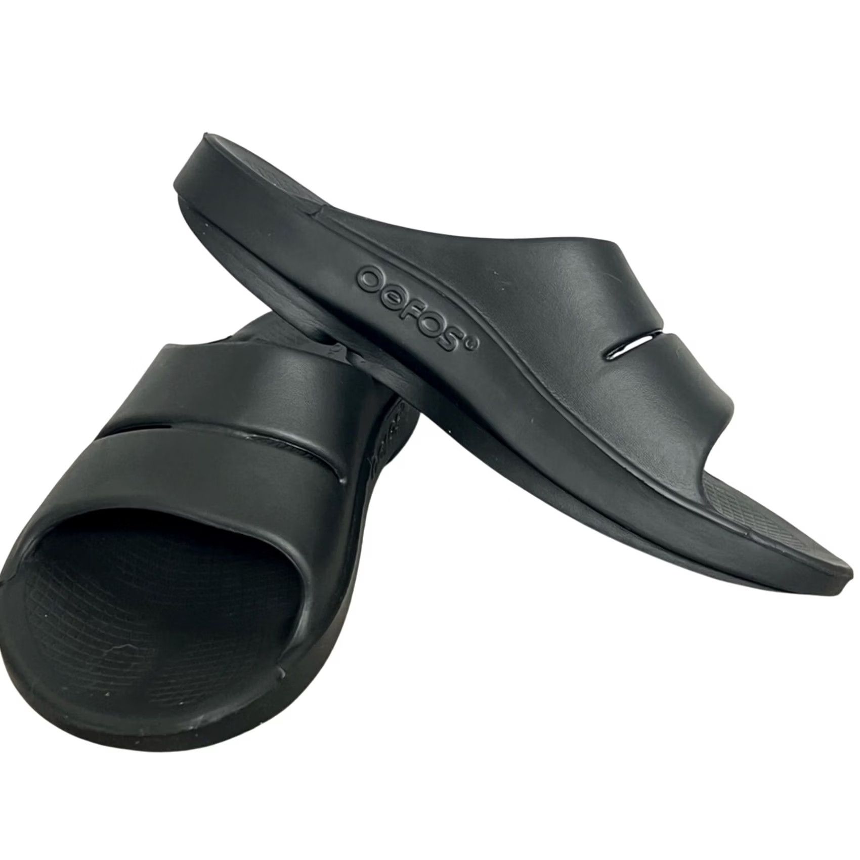 Vintage Oofos Black Recovery Slide Sandals Women 12 Mens 10 WORN ONCE Size US 10 / IT 40 - 3 Thumbnail