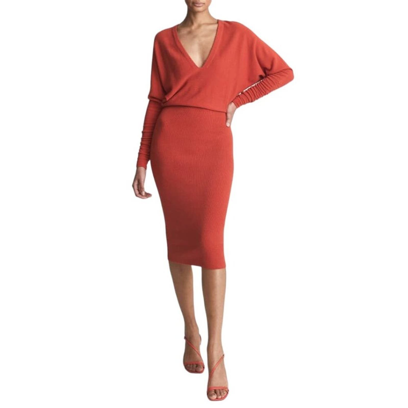 image of Reiss Jenna Ruched Sleeve Dress Red Size Small NWOT $330 Msrp, Women's