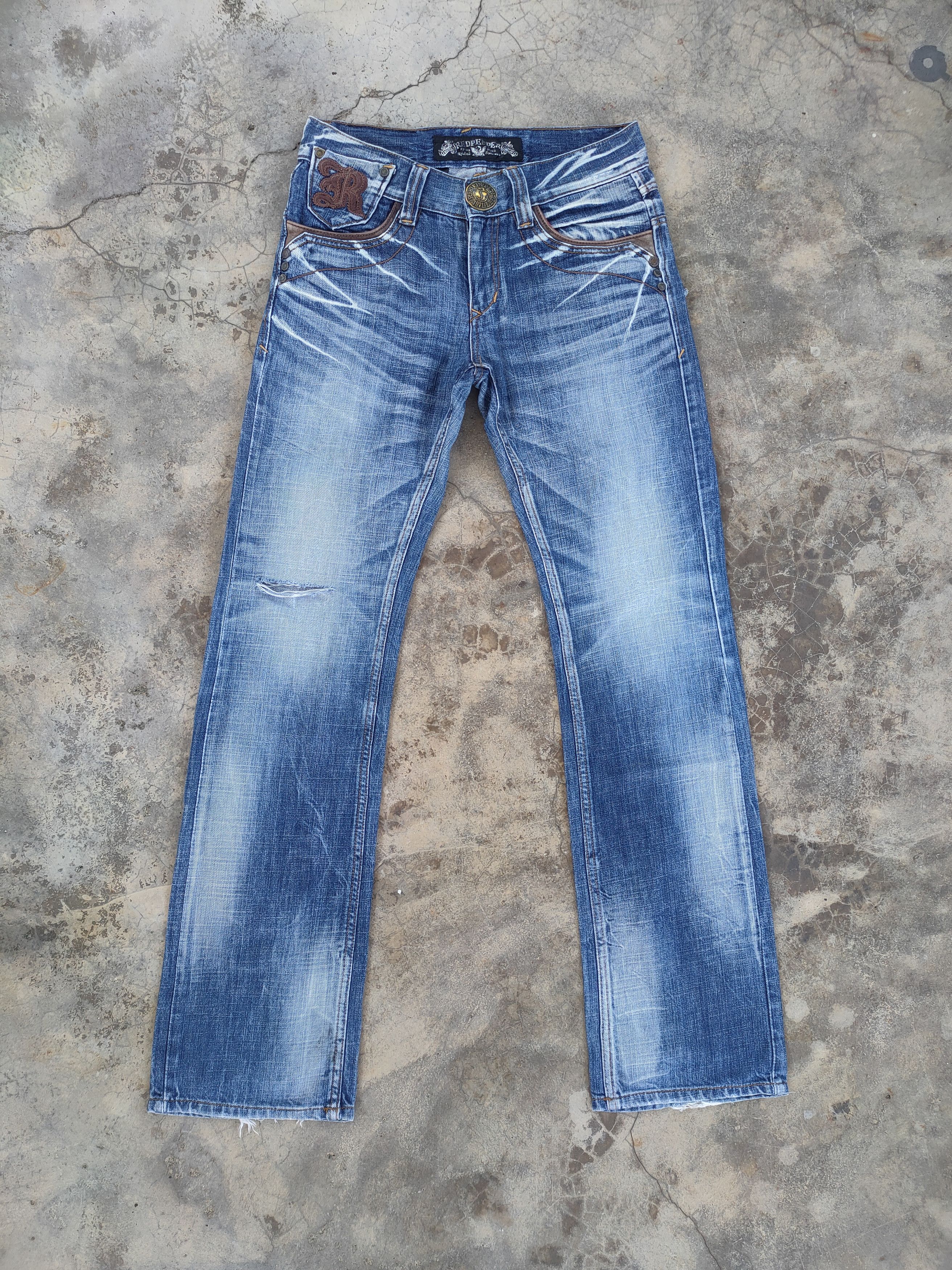 Japanese Brand W30×33 VINTAGE RED PEPPER FADED DISTRESSED JEAN DENIM PANTS Size US 30 / EU 46 - 2 Thumbnail