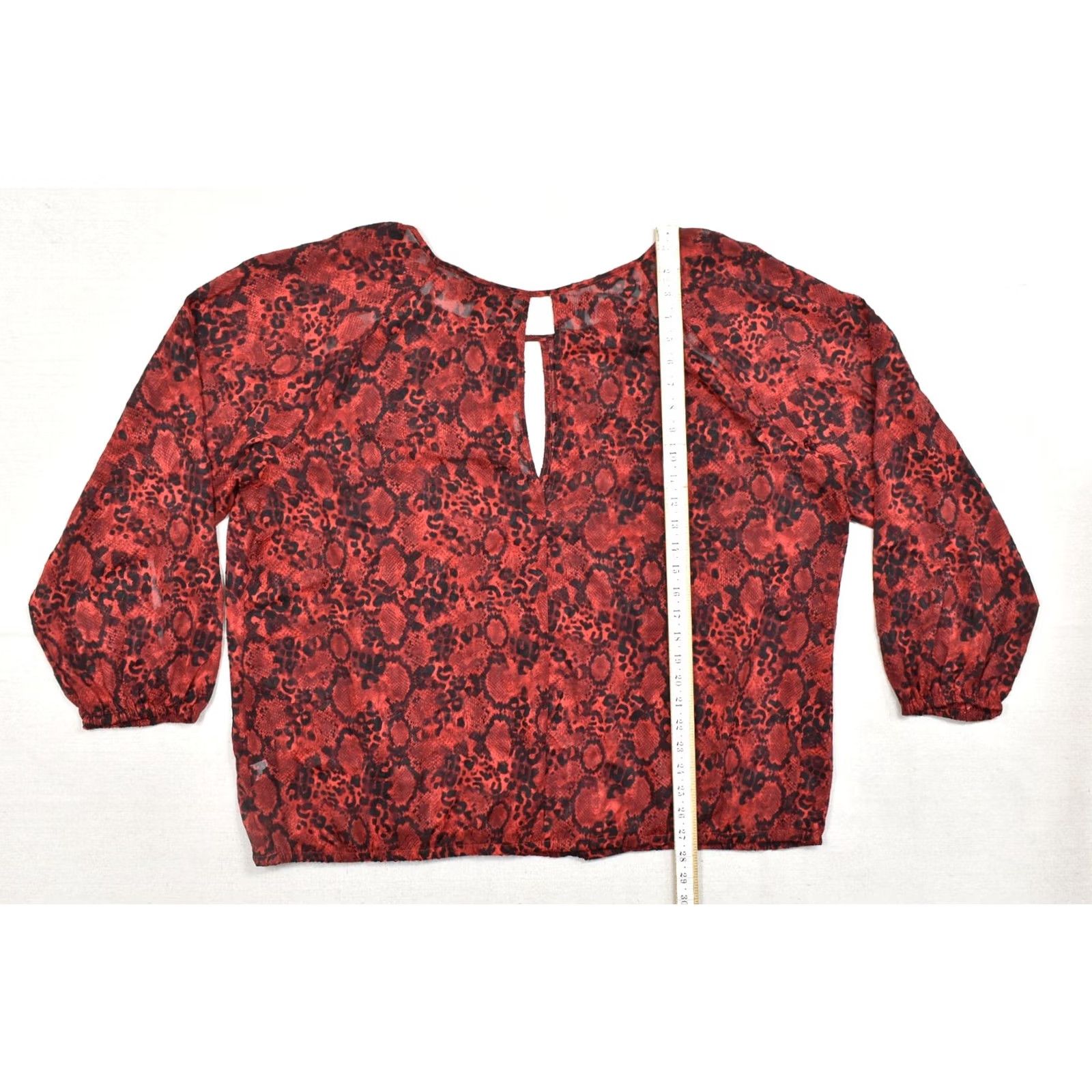 Vintage VINTAGE Lane Bryant Blouse Women 24 Plus Red Black Animal Print Keyhole Back Long Sleeve Crew Neck NWT Size 4XL / US 24-26 - 4 Thumbnail