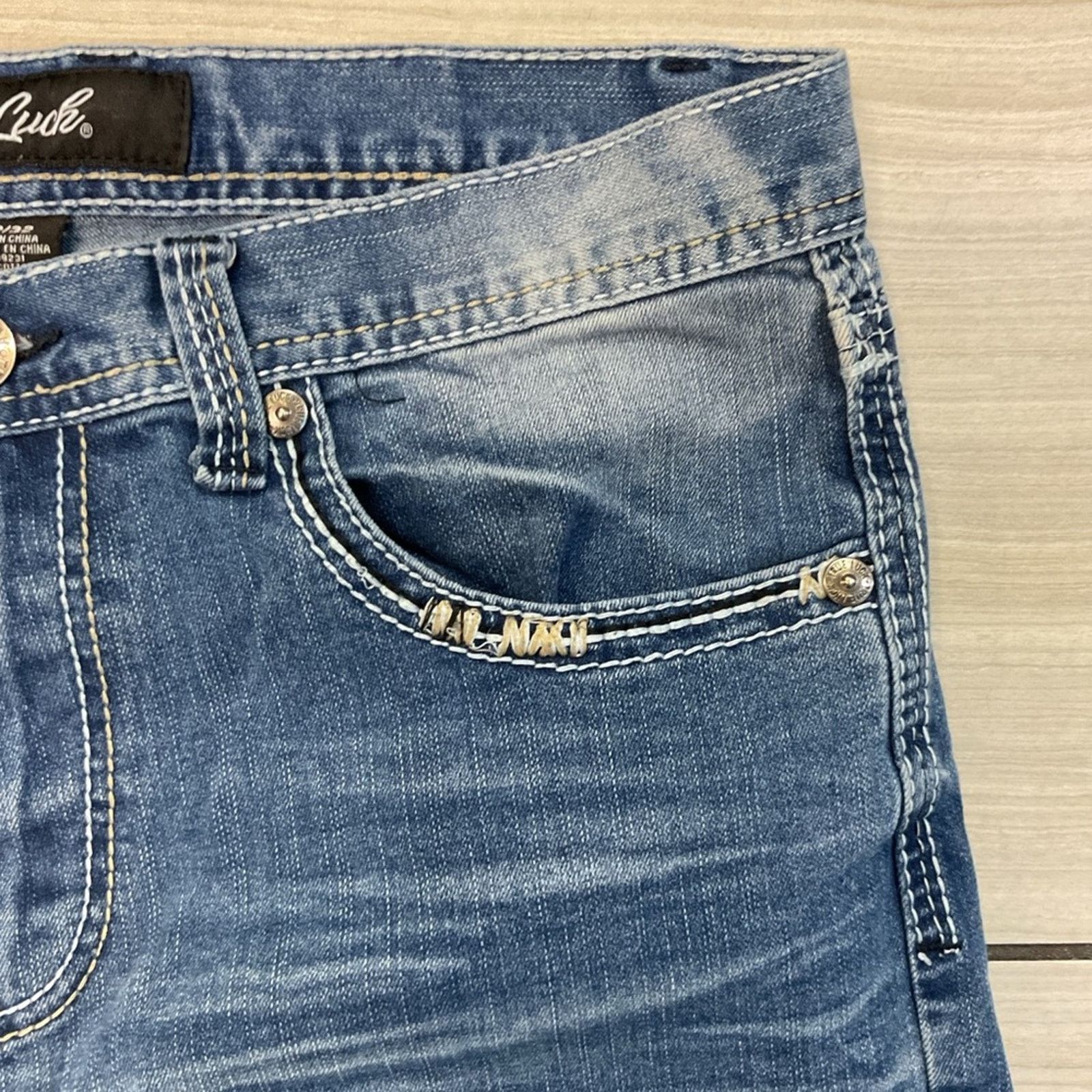 Vintage True Luck Men’s Light Blue Denim Straight Jeans Size US 34 / EU 50 - 6 Thumbnail