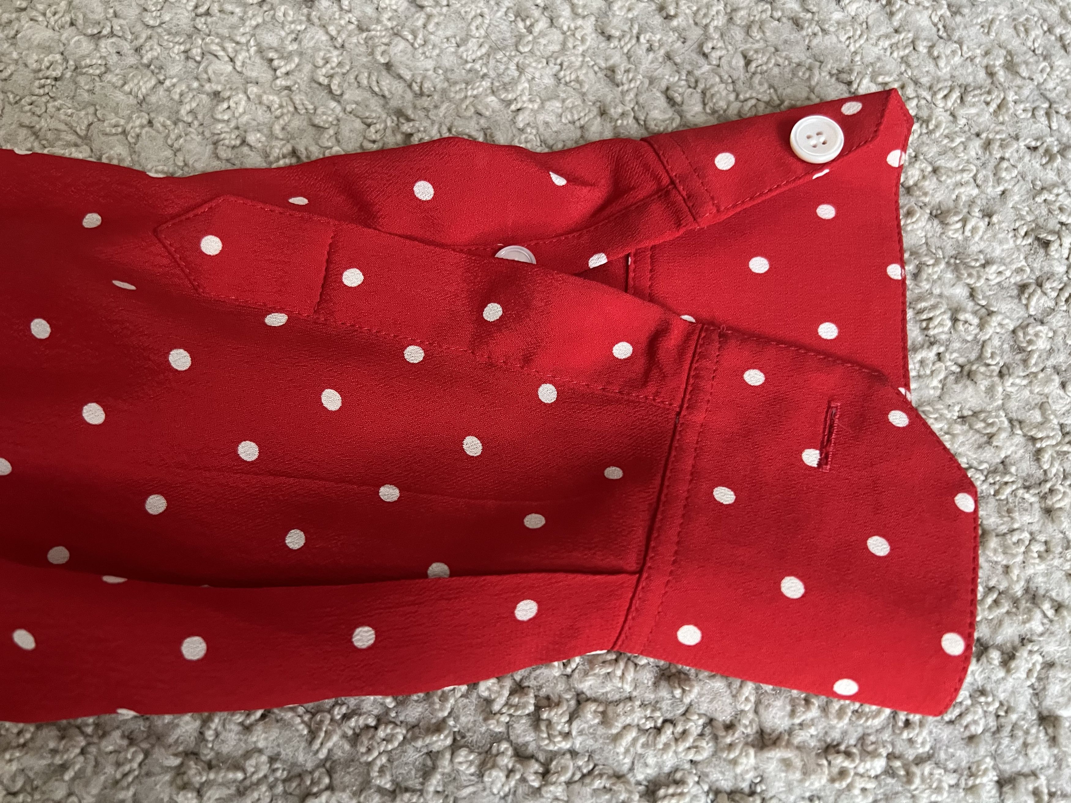 Celine × Hedi Slimane Celine Red Silk White Polka Dot Shirt Size M / US 6-8 / IT 42-44 - 8 Thumbnail