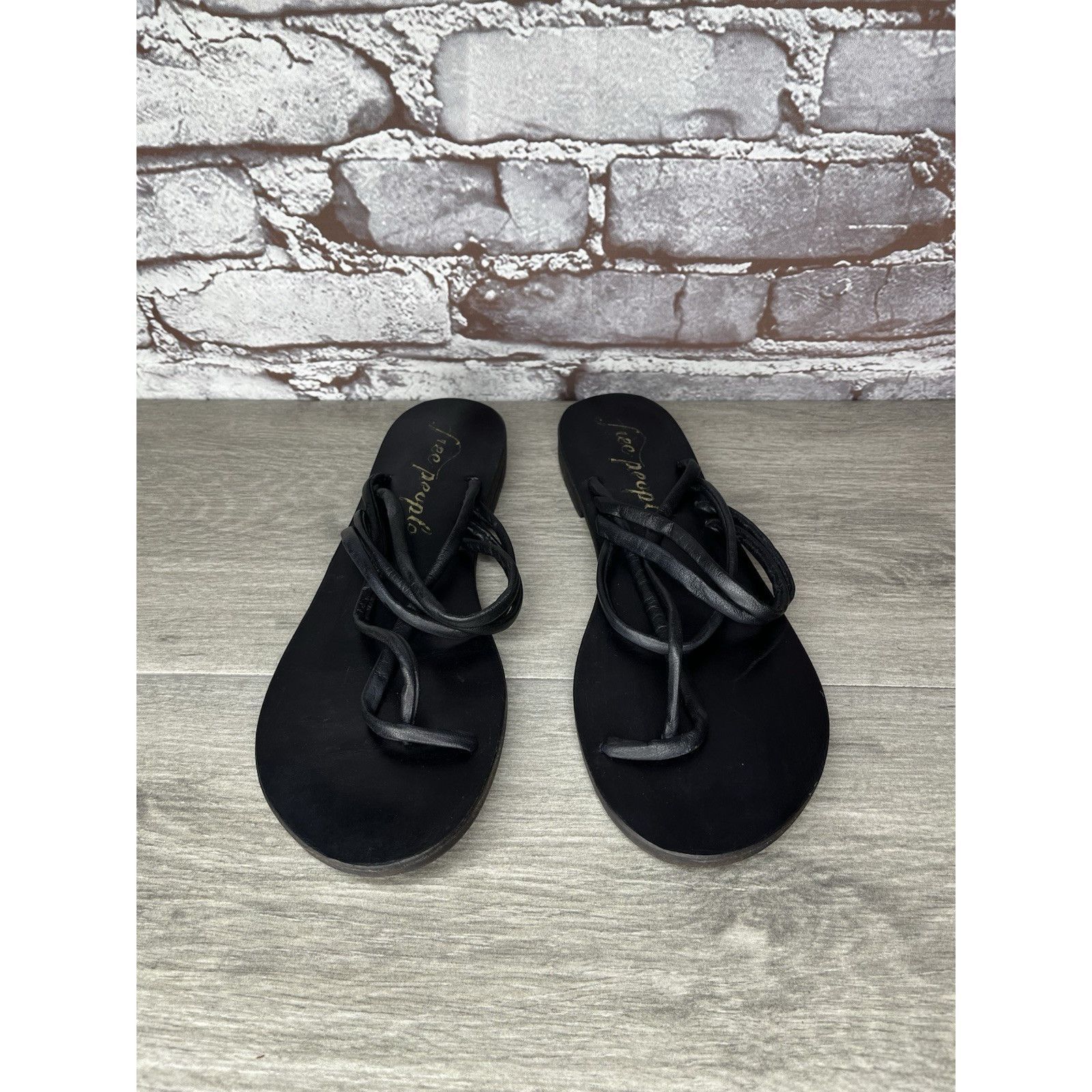 Free People Free People Kayla Black Leather Strappy Slides Sandals Women Size US 7.5 / IT 37.5 - 14 Thumbnail