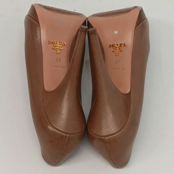Prada Prada Women's Tan Leather Peep Toe Platform Heels - EU37/US7 Size US 7 / IT 37 - 13 Thumbnail