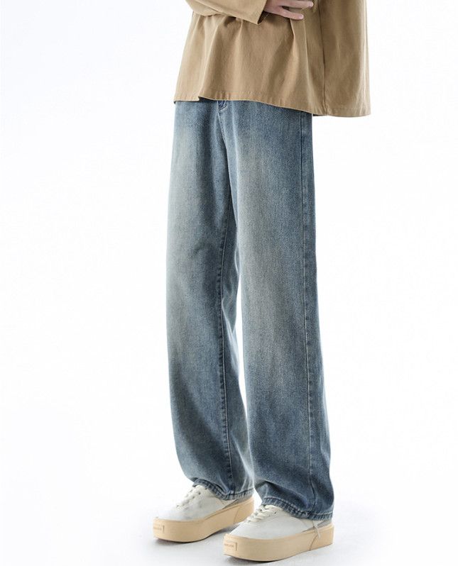 Jean Retro washed distressed men's loose wide-leg straight jeans Size US 32 / EU 48 - 2 Thumbnail