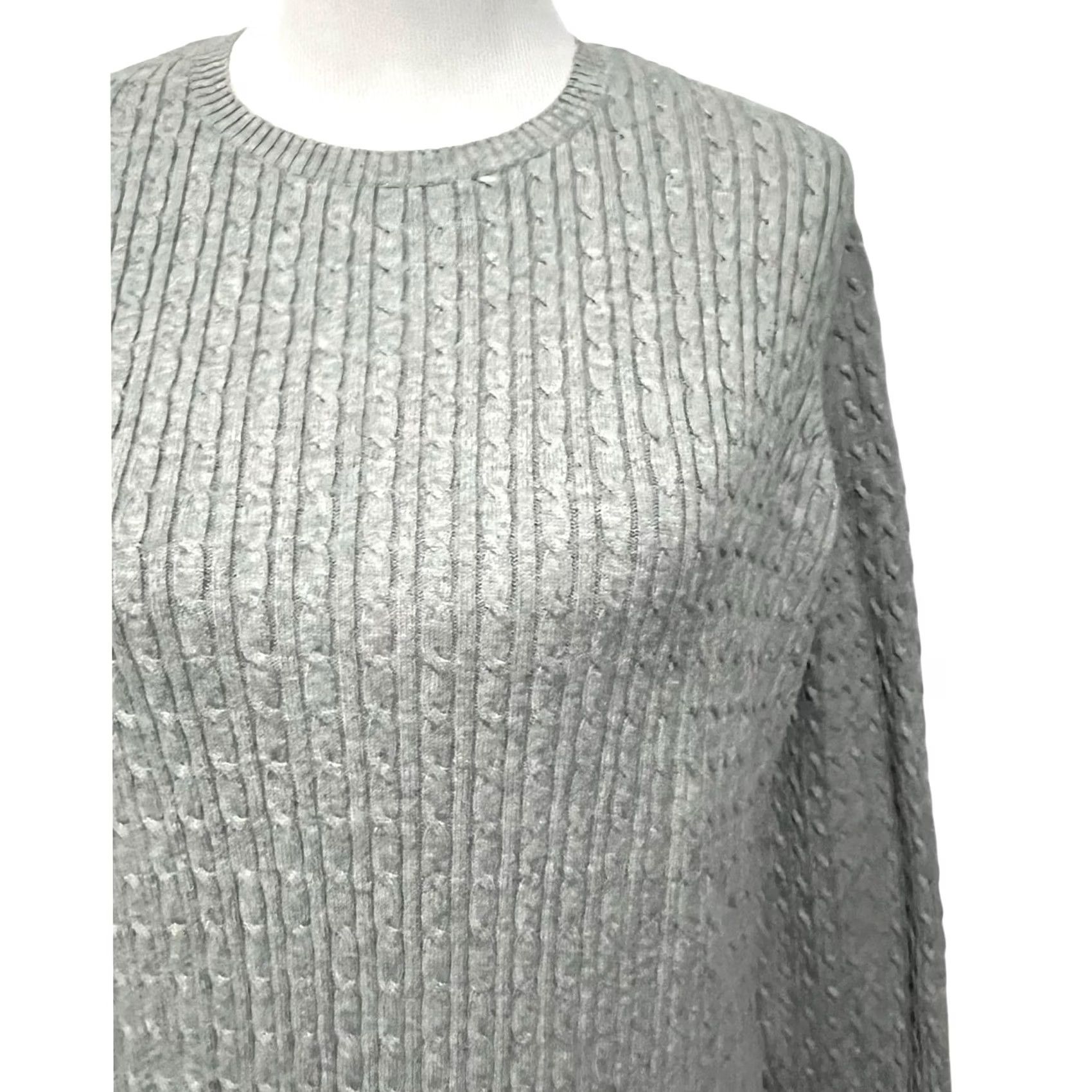 Lands' End Lands’ End Sweater Womens L 100% Cotton Cable Knit Gray Lightweight Crew Neck Pullover Mens? Womens Size L / US 10 / IT 46 - 3 Thumbnail