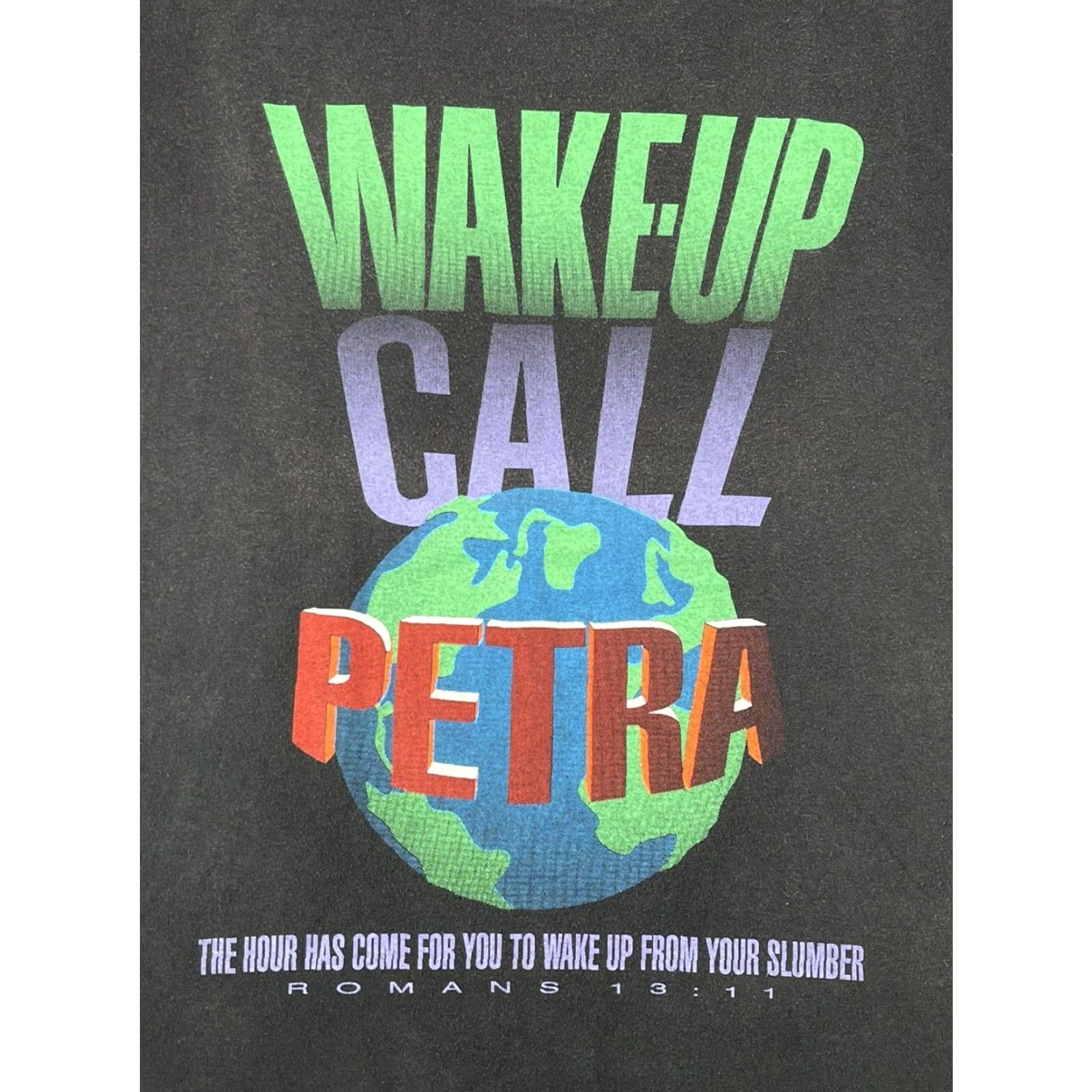 Vintage VINTAGE Petra Wake Up Call World Tour RARE T-Shirt XL USA Mens Shirt US 1994 Christian Rock Band Logo Cotton Polyester Crew Neck Short Sleeve Black Size US XL / EU 56 / 4 - 2 Thumbnail