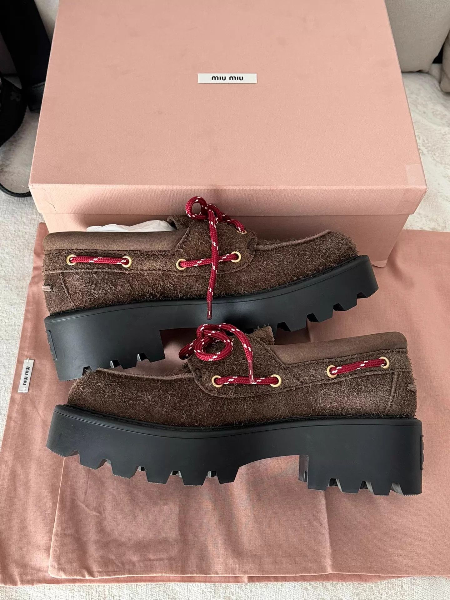Miu Miu MIU MIU Women's 24FW Brown Suede Lace-up Platform Loafer Size US 8 / IT 38 - 5 Thumbnail