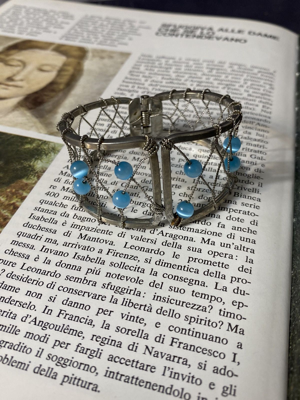 Jewelry × Vintage Retro Futuristic Bracelet with Blue Ceramic Size ONE SIZE - 2 Thumbnail