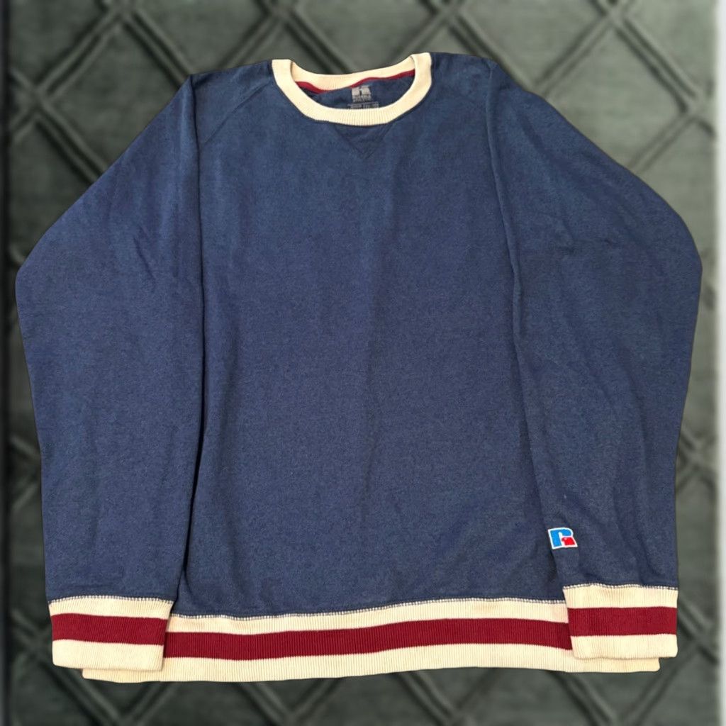 Russell Athletic Russell Athletic Sweatshirt Crewneck 2XL Navy Blue Red White Stripe Cuffs Size US XXL / EU 58 / 5 - 1 Thumbnail