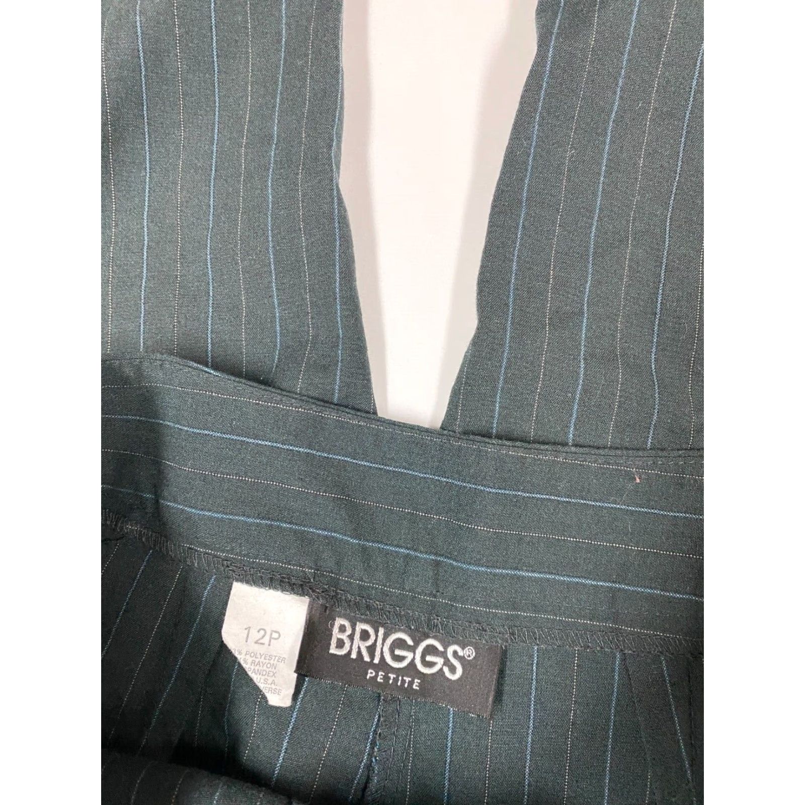 Vintage Briggs Dress Pants Womens 12P Petites Striped Slim Straight Straight Leg 21in Inseam Beige Polyester Wool Velvet Casual Business Size 34" / US 12 / IT 48 - 2 Thumbnail