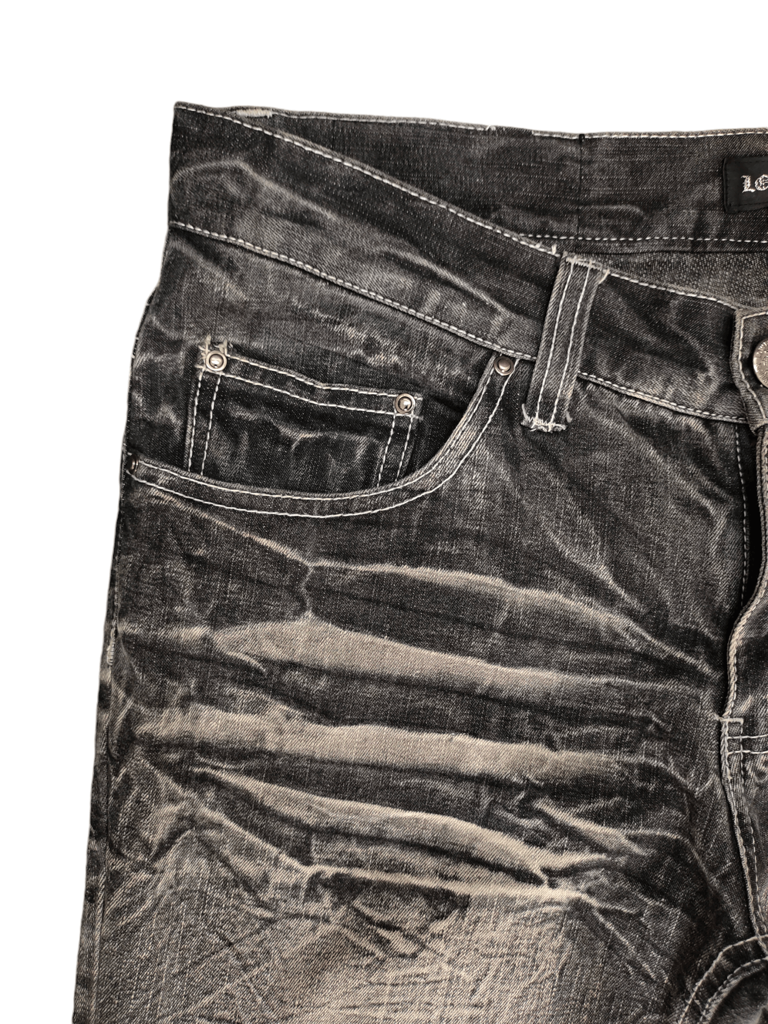 LOWBOX Vintage Y2k Lowbox Clawmark Distress Faded Patchwork Jeans Size US 34 / EU 50 - 4 Thumbnail