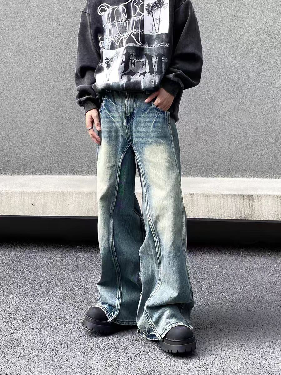 Jean Vintage washed and distressed patchwork baggy jeans Size US 32 / EU 48 - 3 Thumbnail