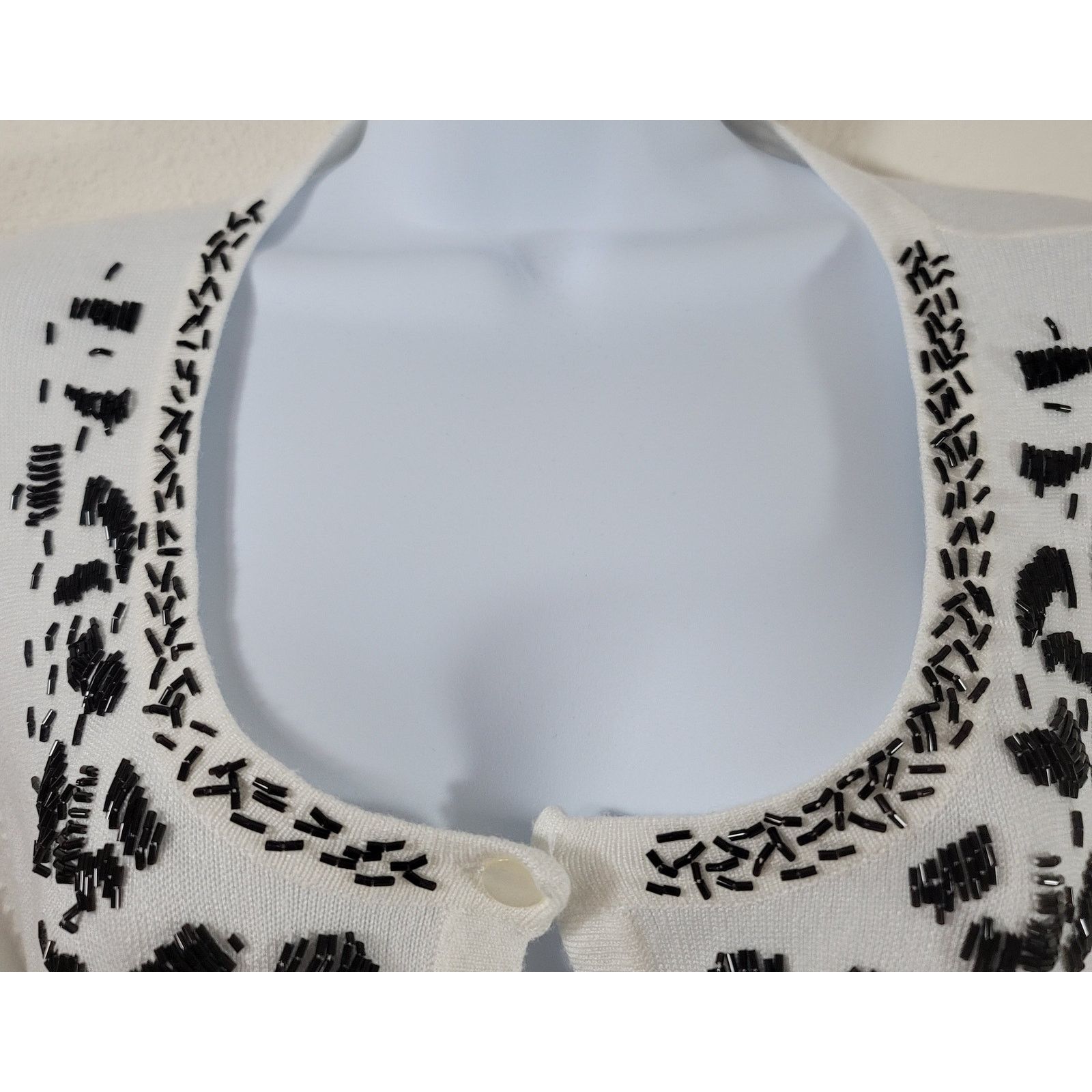 Other Susan Graver White Black Beading Button Cardigan 2X Plus Size XXL / US 16-18 / IT 52-54 - 6 Thumbnail