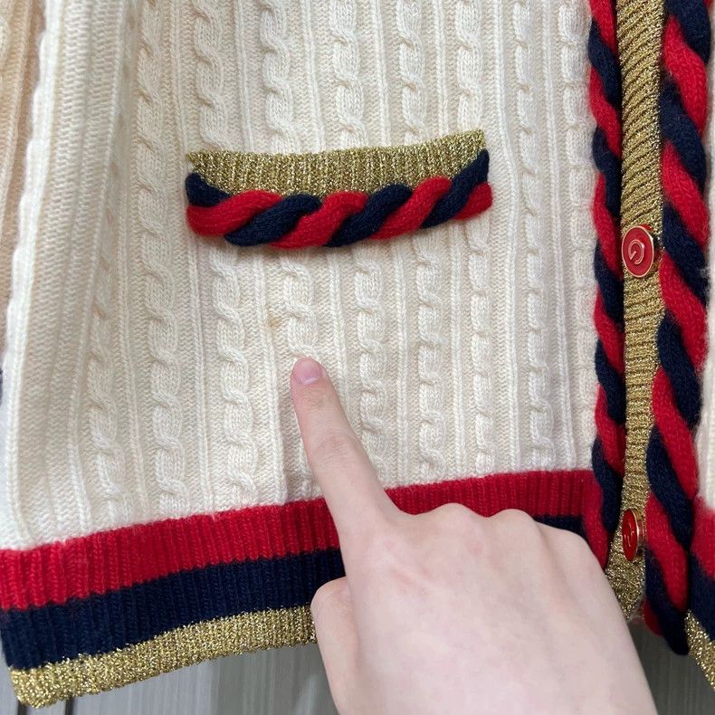 Gucci Gucci Gold thread hemp flower cashmere knitted cardigan 250 Size M / US 6-8 / IT 42-44 - 5 Thumbnail