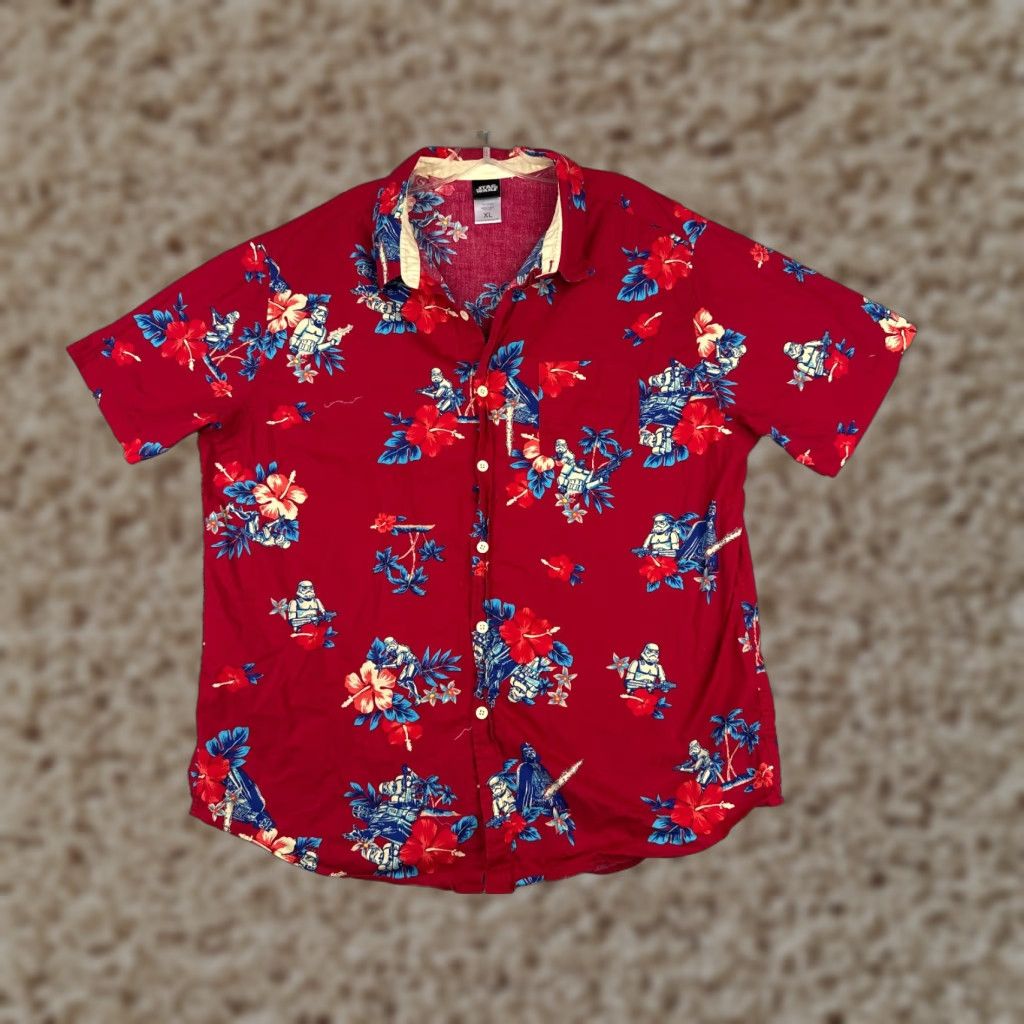 Star Wars Star Wars Shirt Men XL Red Floral Hawaiian Button-Up Short Sleeve Cotton Vintage: No Size US XL / EU 56 / 4 - 1 Thumbnail