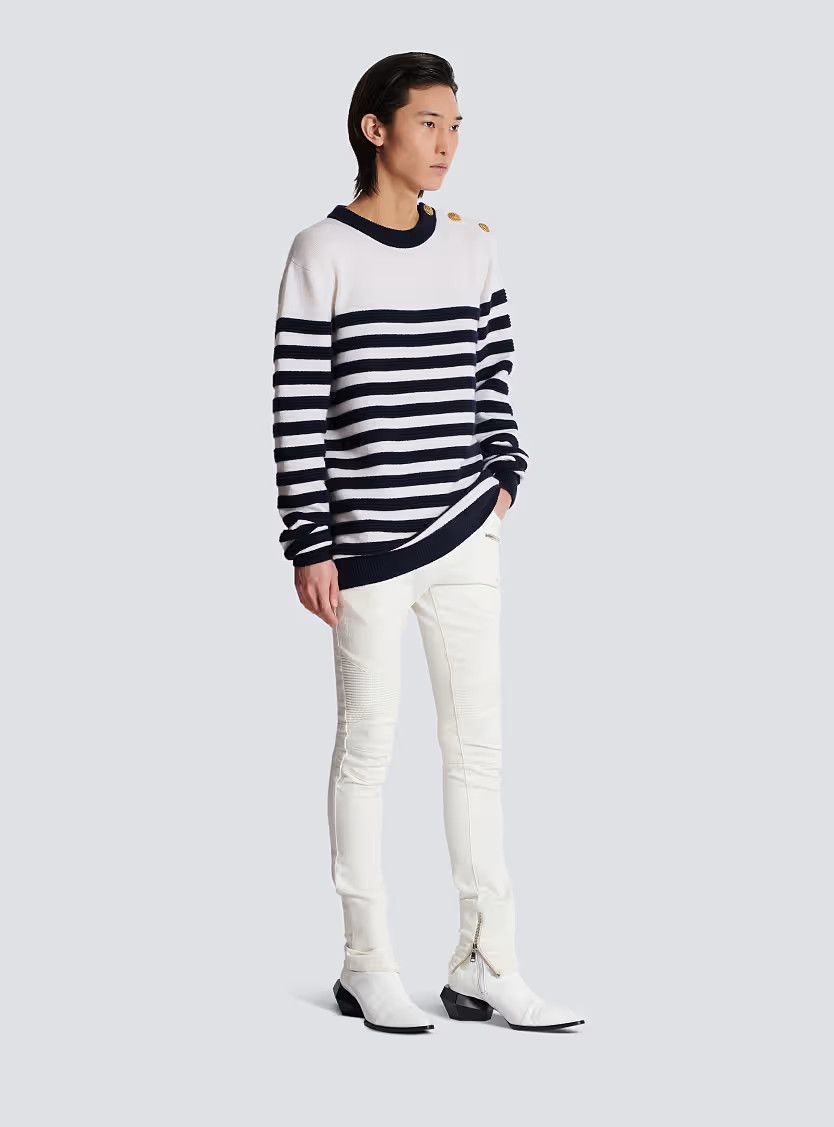 Balmain o1s1wg110925 Button Detail Striped Jumper in Black/White Size US XL / EU 56 / 4 - 2 Thumbnail