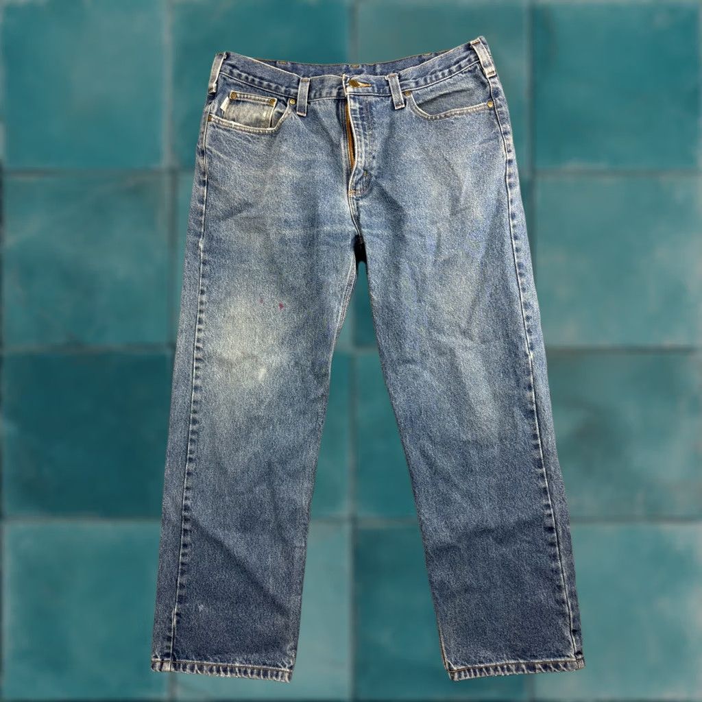 Carhartt Carhartt Jeans Men's 36x28 Blue Denim Relaxed Straight Leg B460DVB 5-Pocket Image-Style American Style Regular Rise Mid-Gray/Blue? Size US 36 / EU 52 - 1 Thumbnail