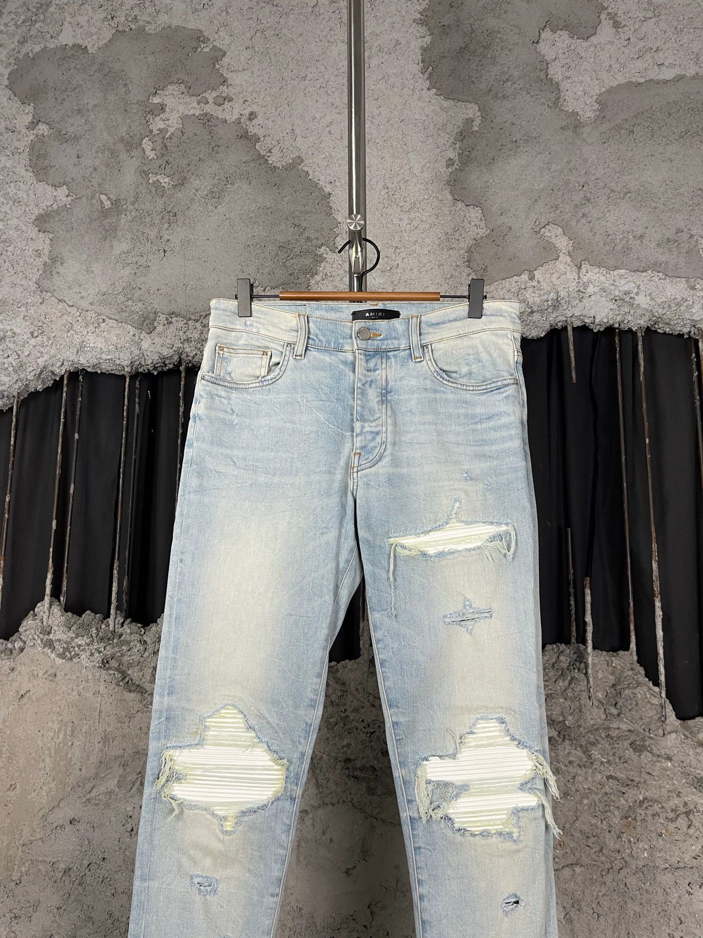 Amiri Amiri White Leather Paneled Jeans 31 99 New Size US 31 - 3 Thumbnail