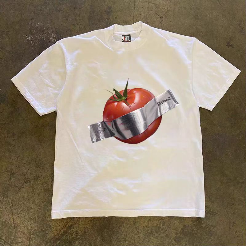 Vintage White casual retro tomato pattern loose t-shirt Size US M / EU 48-50 / 2 - 1 Thumbnail