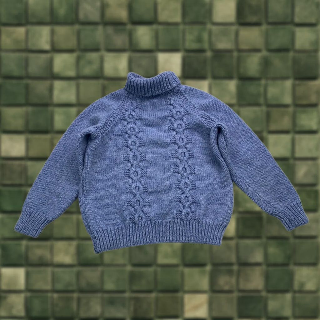 Vintage VINTAGE Fisherman Cable-Knit Cowl Neck Sweater Womens Medium Blue 90s 80s Handmade Pullover Adults Mens? Size M / US 6-8 / IT 42-44 - 1 Thumbnail