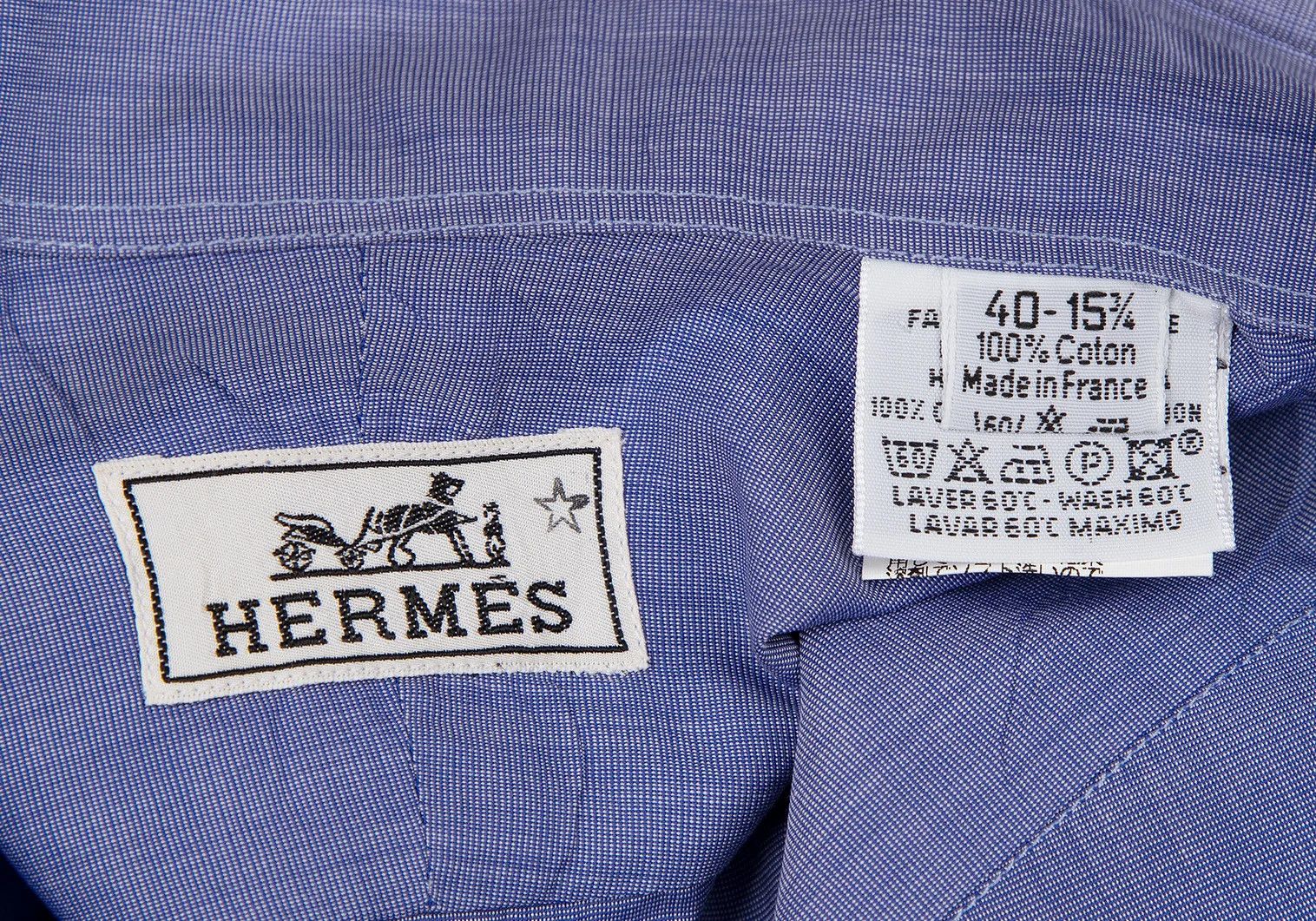 Hermes Cotton Double Cuff Shirt in Blue, Size 40 Size US XXS / EU 40 - 10 Thumbnail