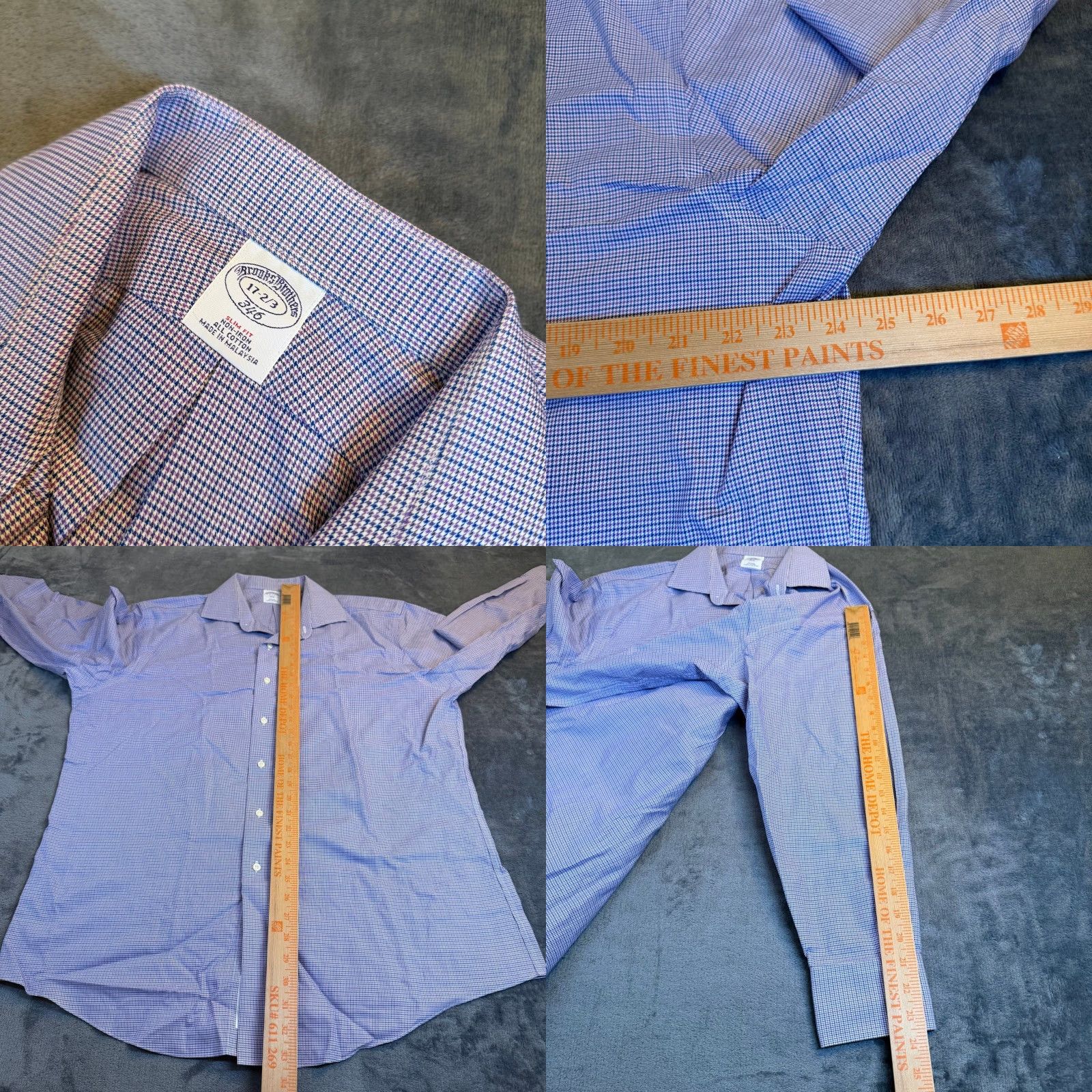 Brooks Brothers Brooks Brothers 346 Dress Shirt Slim Fit Non-Iron 100% Cotton Blue Purple Houndstooth 17 2/3 Men Long Sleeve Button-Front Casual Formal Business Mens Size 46R - 8 Thumbnail