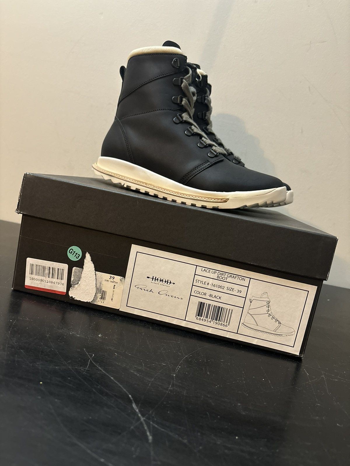 Rick Owens Hood Rubber Grafton Hiking Boots Black Milk display picture 3